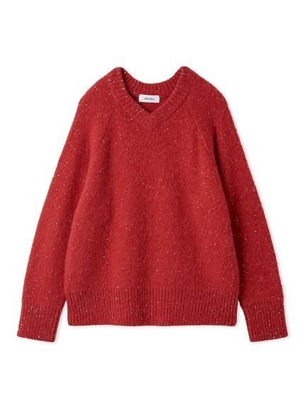 【ミラオーウェン/Mila Owen】のスパンコールVネックシャギーニット インテリア・キッズ・メンズ・レディースファッション・服の通販 founy(ファニー) 　ファッション　Fashion　レディースファッション　Fashion for Women　トップス・カットソー　Cut & Sew Tops　ニット　Knit Tops & Sweaters　Vネックトップス　V-Neck Tops / V-Cut Neckline Shirts　スパンコール　Sequins, Sequin Embellishment　スマート　Smart, Elegant　バランス　Balance, Style Balance　フォルム　Silhouette, Form　リュクス　Luxury, Elegant, High-End, Chic　エレガント 上品　Elegant　ホリデーシーズン　Holiday Season　RED[046]|ID: prp329100004784561 ipo3291000000034733148