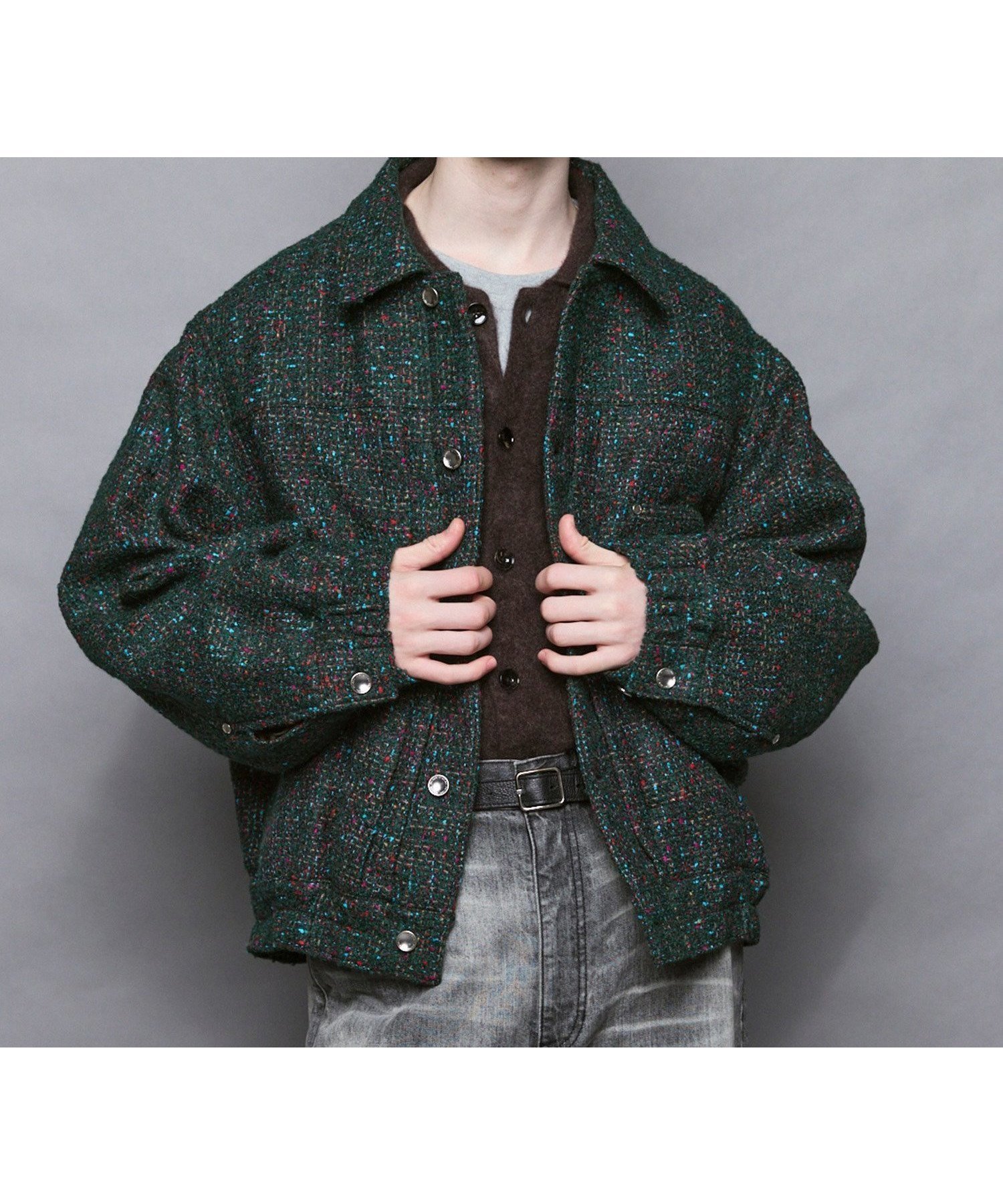 【メゾンスペシャル/MAISON SPECIAL】の【Italian Dead Stock Fabric】Prime-Over Trucker Jacket インテリア・キッズ・メンズ・レディースファッション・服の通販 founy(ファニー) 　ファッション　Fashion　レディースファッション　Fashion for Women　アウター　Coat / Outerwear Collection　レディースジャケット・軽アウター　Jackets　イタリア　Italy　クラシック　Classic, Timeless Style　シャーリング　Shirring, Ruched　ショルダー　Shoulder, Shoulder Strap　ショート　Short, Short Length　ツイード　Twill, Twill Weave　ドロップ　Drop Shoulder, Dropped Style　バランス　Balance, Style Balance　パターン　Pattern, Design Print　ファブリック　Fabric, Textile　フィット　Fit, Slim Fit　フロント　Front, Front Design　ブラウジング　Blouson Silhouette, Cinched Waist　モダン　Modern, Contemporary　GRN|ID: prp329100004784563 ipo3291000000035160977