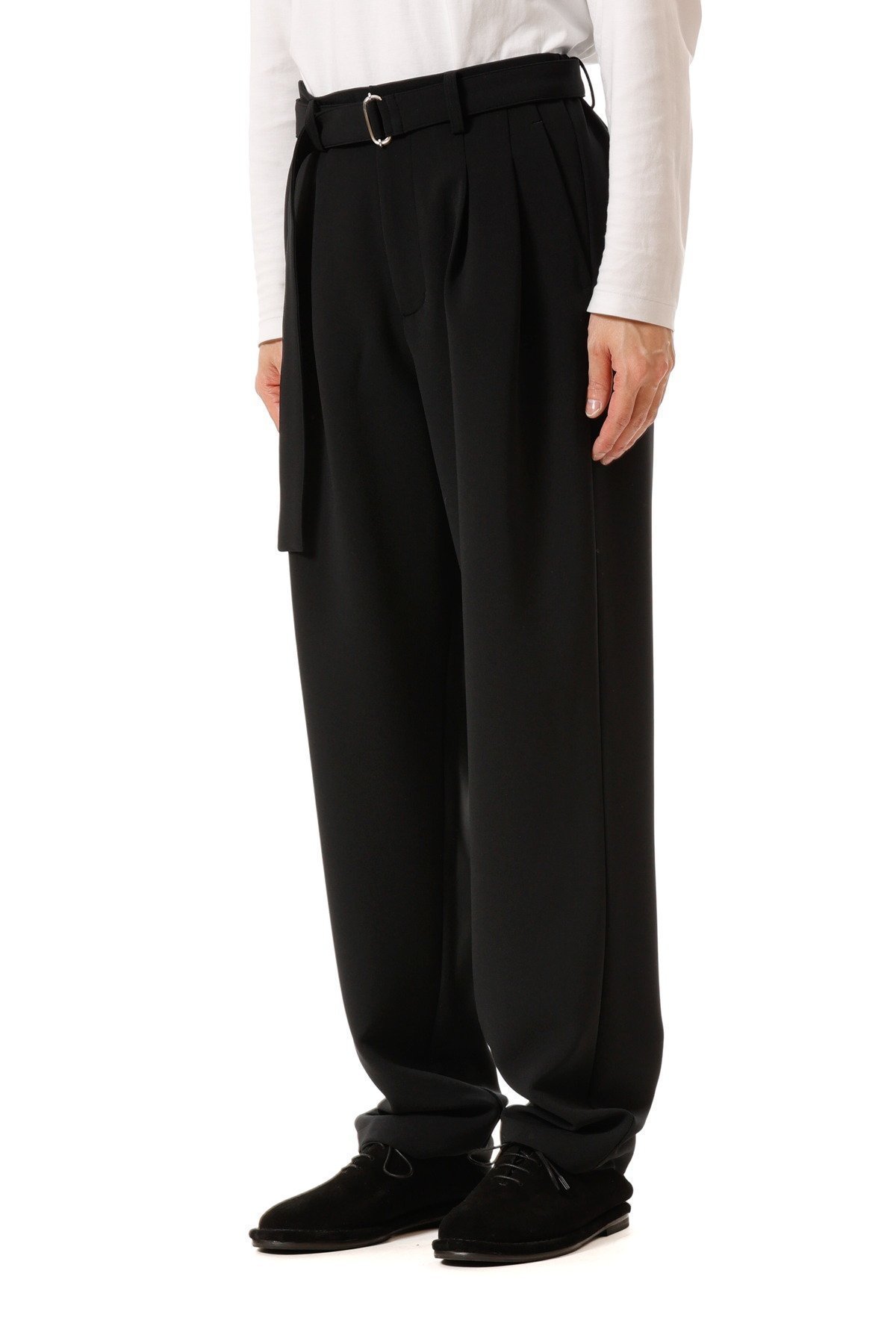 【アタッチメント/ATTACHMENT / MEN】のポリエステルストレッチダブルクロス ベルト付きワイドテーパードパンツ インテリア・キッズ・メンズ・レディースファッション・服の通販 founy(ファニー) ファッション Fashion メンズファッション Fashion for Men ボトムス Bottoms ストレッチ Stretch, Stretchy Fabric メランジ Melange, Mixed Yarn BLACK|ID: prp329100004784602 ipo3291000000034733737