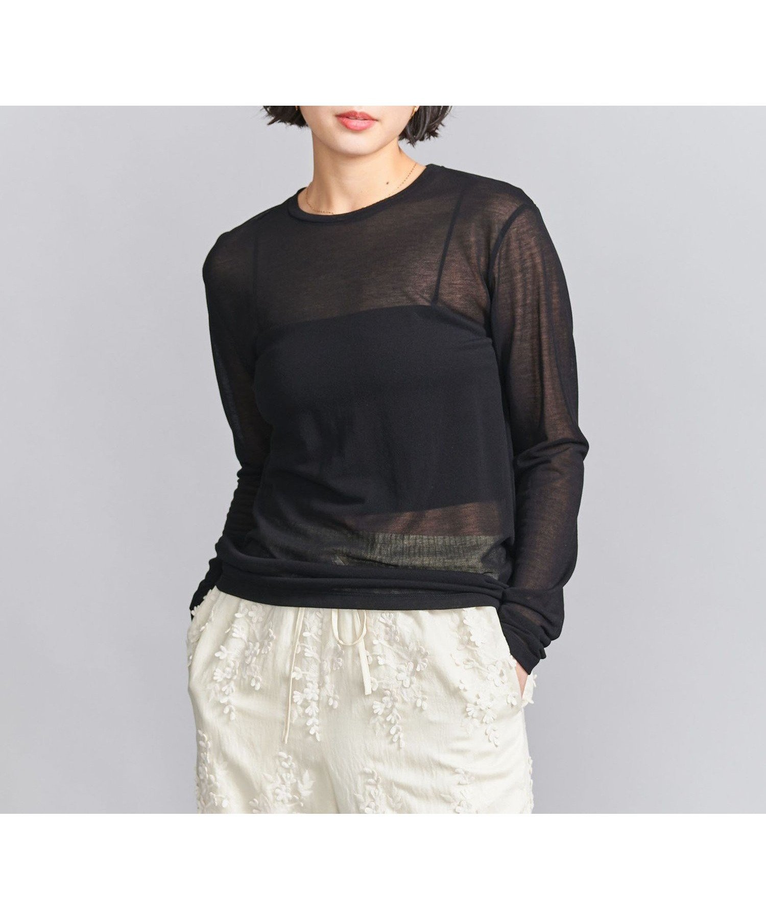 【ユナイテッドアローズ/UNITED ARROWS】のカノコシアー ロングスリーブ Tシャツ インテリア・キッズ・メンズ・レディースファッション・服の通販 founy(ファニー) 　ファッション　Fashion　レディースファッション　Fashion for Women　トップス・カットソー　Cut & Sew Tops　シャツ・ブラウス・オフィスカジュアル　Elegant Blouses & Button-Ups　ロングTシャツ・Tシャツ　Longline T-Shirts & Tees　インナー　Innerwear　鹿の子　Piqué, Kanoko Fabric　シンプル　Simple, Minimal　スリーブ　Sleeve, Long Sleeve / Short Sleeve　トレンド　Trend, Trending Now　フェミニン　Feminine, Girly　ロング　Long, Long-Length　アウトレット　Outlet / Clearance　おすすめ　Recommended / Our Picks　BLACK|ID: prp329100004784996 ipo3291000000034736786