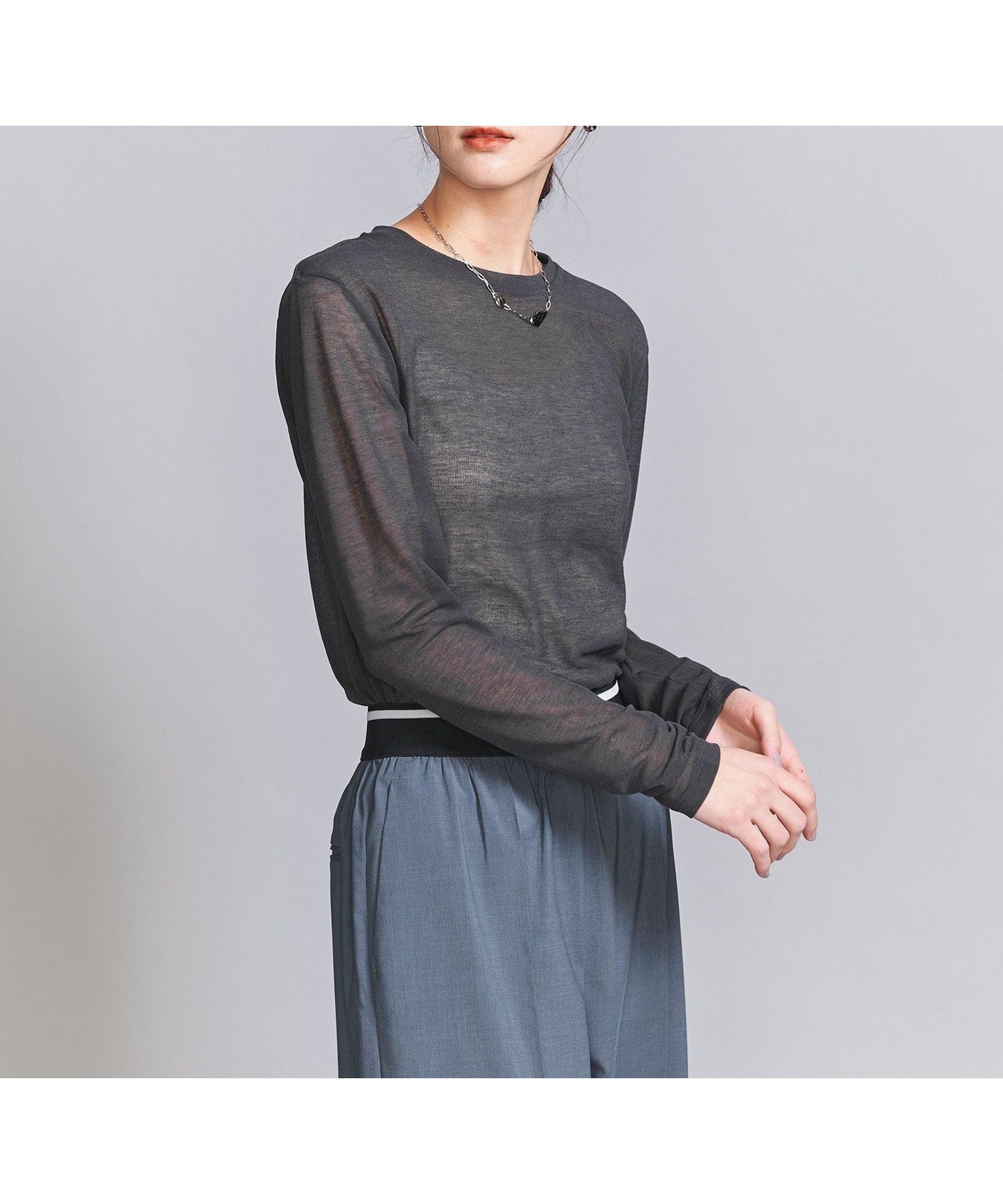 【ユナイテッドアローズ/UNITED ARROWS】のカノコシアー ロングスリーブ Tシャツ インテリア・キッズ・メンズ・レディースファッション・服の通販 founy(ファニー) 　ファッション　Fashion　レディースファッション　Fashion for Women　トップス・カットソー　Cut & Sew Tops　シャツ・ブラウス・オフィスカジュアル　Elegant Blouses & Button-Ups　ロングTシャツ・Tシャツ　Longline T-Shirts & Tees　インナー　Innerwear　鹿の子　Piqué, Kanoko Fabric　シンプル　Simple, Minimal　スリーブ　Sleeve, Long Sleeve / Short Sleeve　トレンド　Trend, Trending Now　フェミニン　Feminine, Girly　ロング　Long, Long-Length　アウトレット　Outlet / Clearance　おすすめ　Recommended / Our Picks　DK.GRAY|ID: prp329100004784996 ipo3291000000034736787