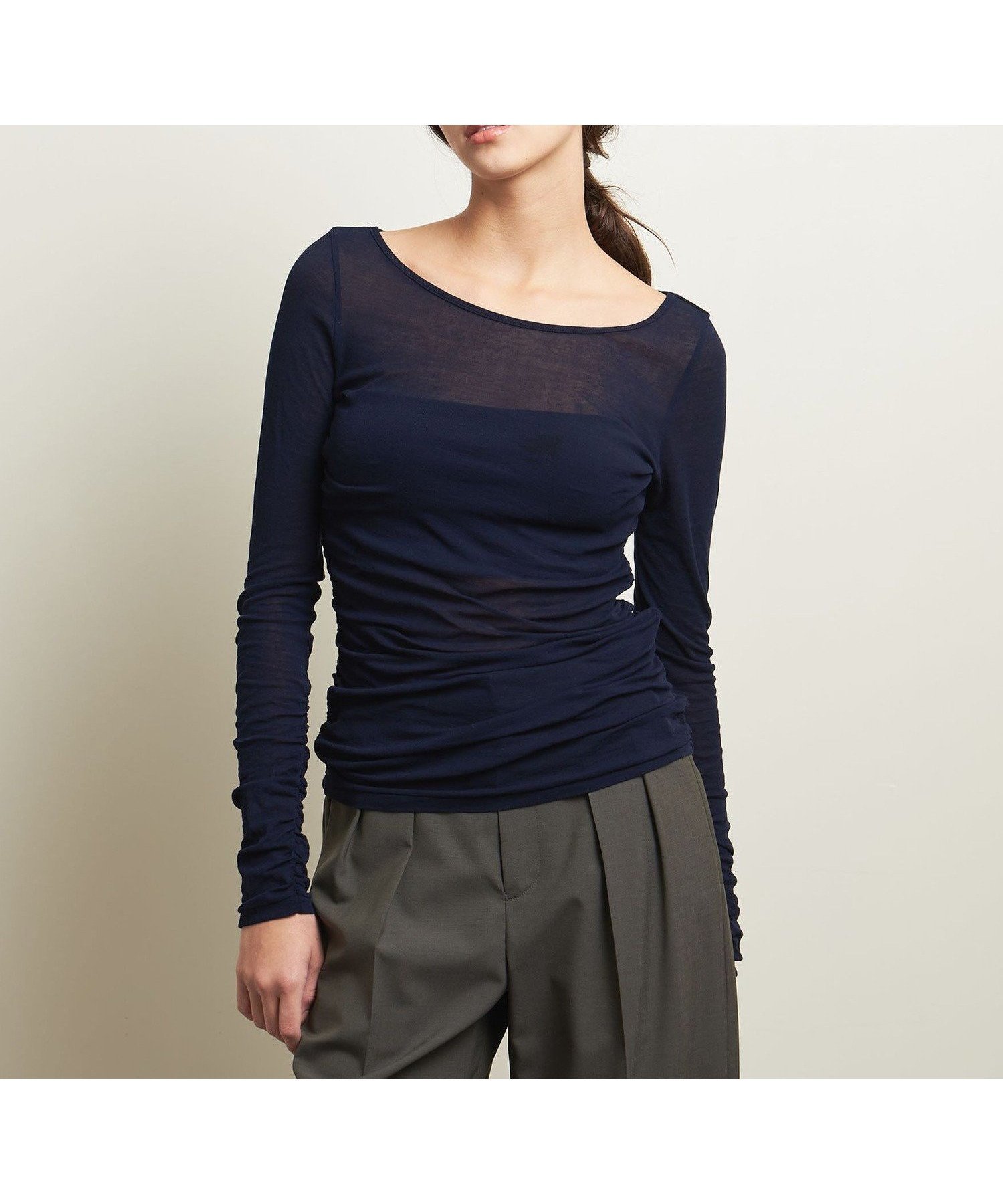 【ユナイテッドアローズ/UNITED ARROWS】のATTISESSION シアー フライス シャーリング プルオーバー インテリア・キッズ・メンズ・レディースファッション・服の通販 founy(ファニー) 　ファッション　Fashion　レディースファッション　Fashion for Women　トップス・カットソー　Cut & Sew Tops　カジュアルプルオーバー・ニットトップス　Pullovers & Knit Tops / Casual Pullovers　インナー　Innerwear　春　Spring　カーディガン　Cardigan, Knitwear　シアー　Sheer, See-Through　シャーリング　Shirring, Ruched　シンプル　Simple, Minimal　ジャケット　Jacket, Outerwear　定番　Standard, Basic Item　S/S・春夏　SS, Spring/Summer, Warm Season　アウトレット　Outlet / Clearance　おすすめ　Recommended / Our Picks　夏　Summer　NAVY|ID: prp329100004785040 ipo3291000000034736949