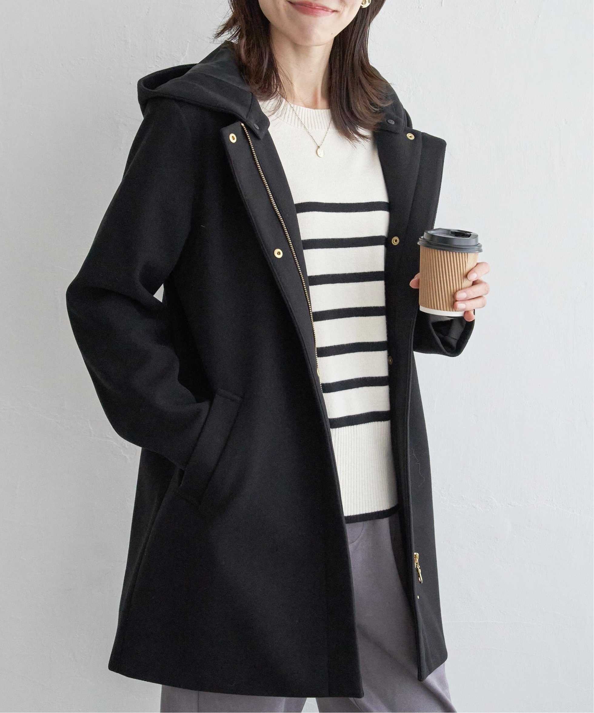 【イッカ/ikka】のウールライクストレッチフードコート インテリア・キッズ・メンズ・レディースファッション・服の通販 founy(ファニー) 　ファッション　Fashion　レディースファッション　Fashion for Women　アウター　Coat / Outerwear Collection　コート・ロングコート・ピーコート　Long Coats, Peacoats & More　ジップ　Zip, Zipper　ストレッチ　Stretch, Stretchy Fabric　人気　Popular, Best Seller　ミドル　Middle Length, Mid Height　メルトン　Melton, Heavy Wool　ブラック|ID: prp329100004785087 ipo3291000000034737171