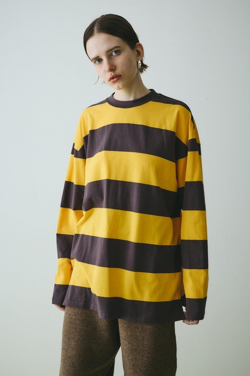 【ヘリンドットサイ/HeRIN.CYE】のBorder cut tops インテリア・キッズ・メンズ・レディースファッション・服の通販 founy(ファニー) 　ファッション　Fashion　レディースファッション　Fashion for Women　トップス・カットソー　Cut & Sew Tops　ベーシック　Basic, Essential　ボーダー　Border, Stripe　ロング　Long, Long-Length　冬　Winter / This Winter　柄YEL5|ID: prp329100004785090 ipo3291000000034930301