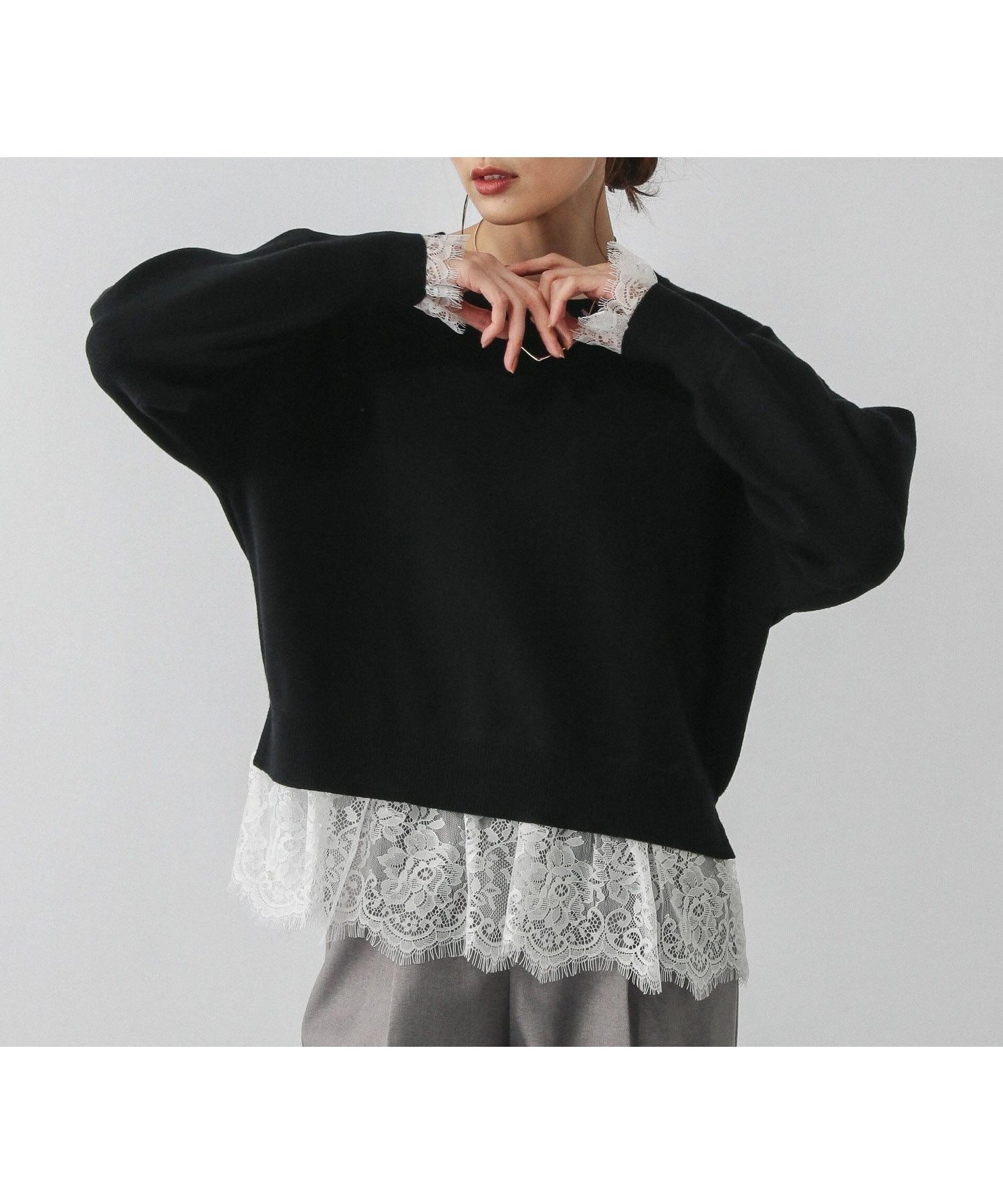 【グローバルワーク/GLOBAL WORK】のメルティレースドッキングプルオーバー/581158 インテリア・キッズ・メンズ・レディースファッション・服の通販 founy(ファニー) ファッション Fashion レディースファッション Fashion for Women トップス・カットソー Cut & Sew Tops カジュアルプルオーバー・ニットトップス Pullovers & Knit Tops / Casual Pullovers おすすめ Recommended / Our Picks なめらか Smooth, Silky Texture シンプル Simple, Minimal デニム Denim, Jeans Material レース Lace, Lace Fabric ブラック09|ID: prp329100004785152 ipo3291000000034882944