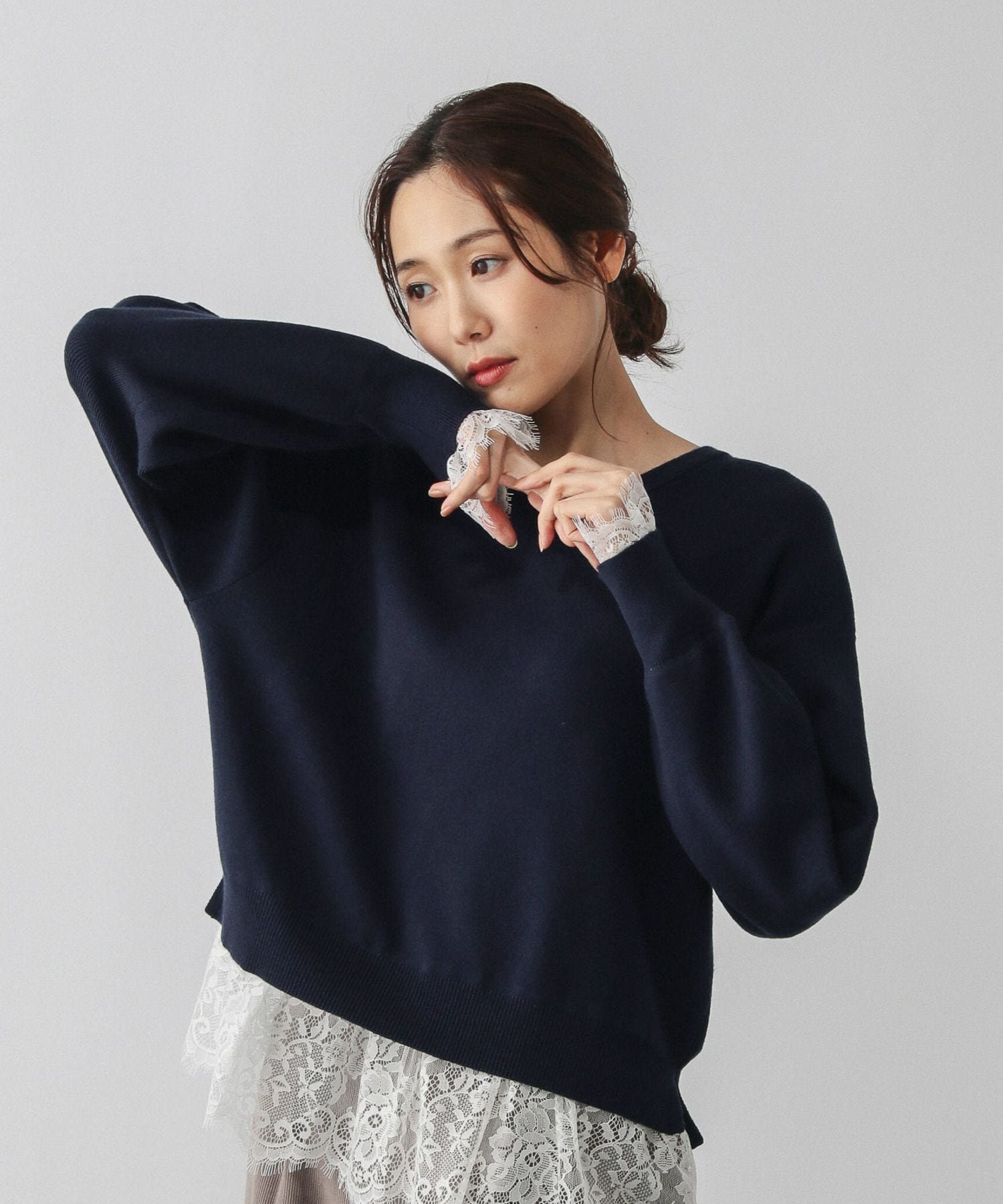 【グローバルワーク/GLOBAL WORK】のメルティレースドッキングプルオーバー/581158 インテリア・キッズ・メンズ・レディースファッション・服の通販 founy(ファニー) ファッション Fashion レディースファッション Fashion for Women トップス・カットソー Cut & Sew Tops カジュアルプルオーバー・ニットトップス Pullovers & Knit Tops / Casual Pullovers おすすめ Recommended / Our Picks なめらか Smooth, Silky Texture シンプル Simple, Minimal デニム Denim, Jeans Material レース Lace, Lace Fabric ネイビー88|ID: prp329100004785152 ipo3291000000034882947