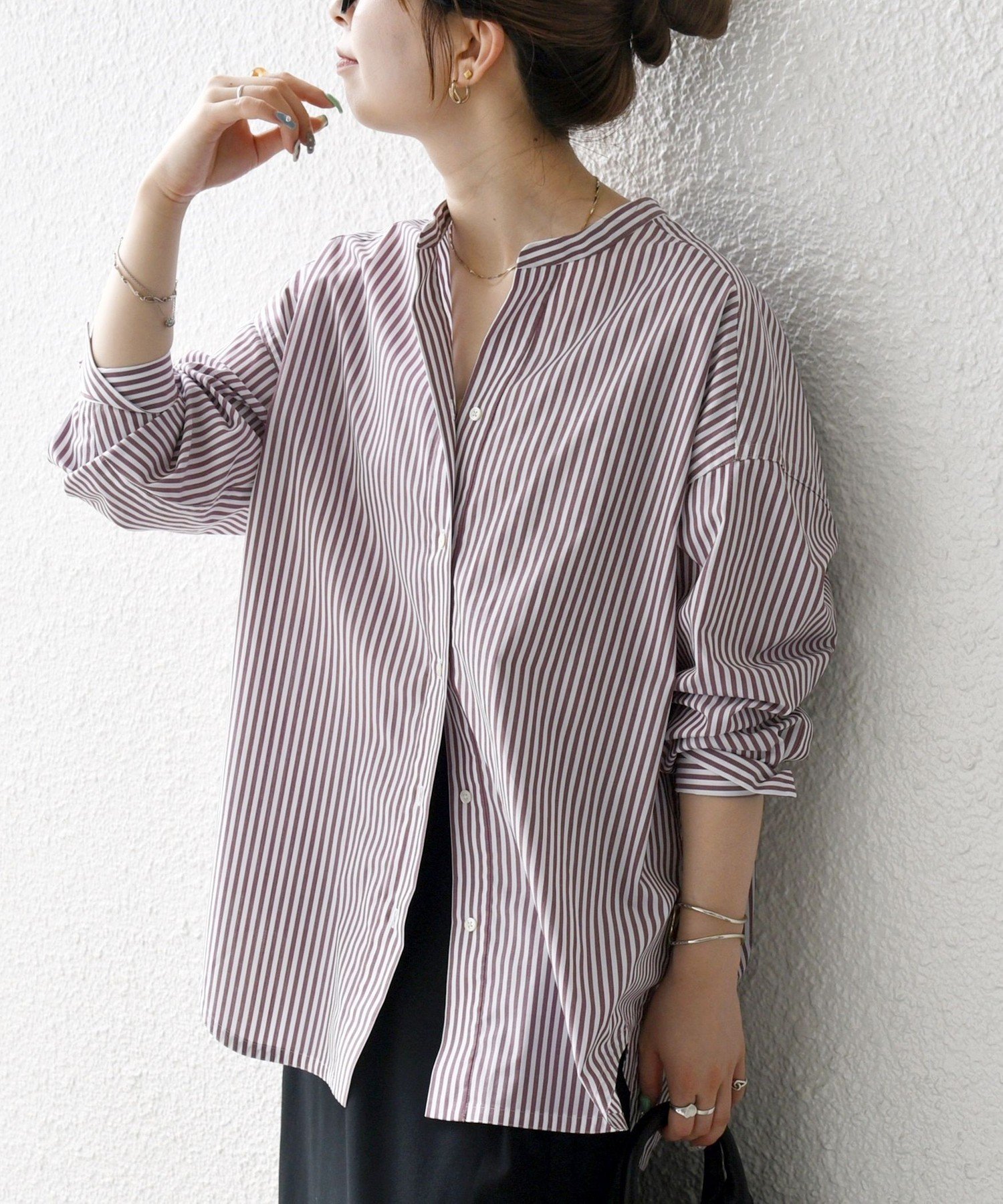 【シップス フォー ウィメン/SHIPS】のSHIPS any 洗濯機可能 REPREVE バンド カラー シャツ インテリア・キッズ・メンズ・レディースファッション・服の通販 founy(ファニー) 　ファッション　Fashion　レディースファッション　Fashion for Women　トップス・カットソー　Cut & Sew Tops　シャツ・ブラウス・オフィスカジュアル　Elegant Blouses & Button-Ups　インナー　Innerwear　洗える　Machine Washable　トレンド　Trend, Trending Now　定番　Standard, Basic Item　ボトム　Bottoms, Lower Wear　ワイド　Wide, Wide Fit　2025年　2025　2025春夏・S/S　Spring/Summer 2025 SS25　ワイン|ID: prp329100004785196 ipo3291000000035000810