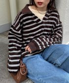 【チャオパニックティピー/CIAOPANIC TYPY】のベロアボーダースキッパーポロトップス 人気、トレンドファッション・服の通販 founy(ファニー) ファッション Fashion レディースファッション Fashion for Women トップス・カットソー Cut & Sew Tops ベロアトップス Velour Tops / Velvet-Look Items ショート Short, Short Length スキッパー Skipper, Open Collar スリット Slit, Slit Detail デニム Denim, Jeans Material トレンド Trend, Trending Now バランス Balance, Style Balance ベロア Velour, Soft Velvet ボーダー Border, Stripe ランダム Random, Irregular リラックス Relax, Relaxed Fit ロング Long, Long-Length ワイド Wide, Wide Fit A/W・秋冬 Autumn/Winter おすすめ Recommended / Our Picks thumbnail ブラウン|ID: prp329100004785210 ipo3291000000034933011