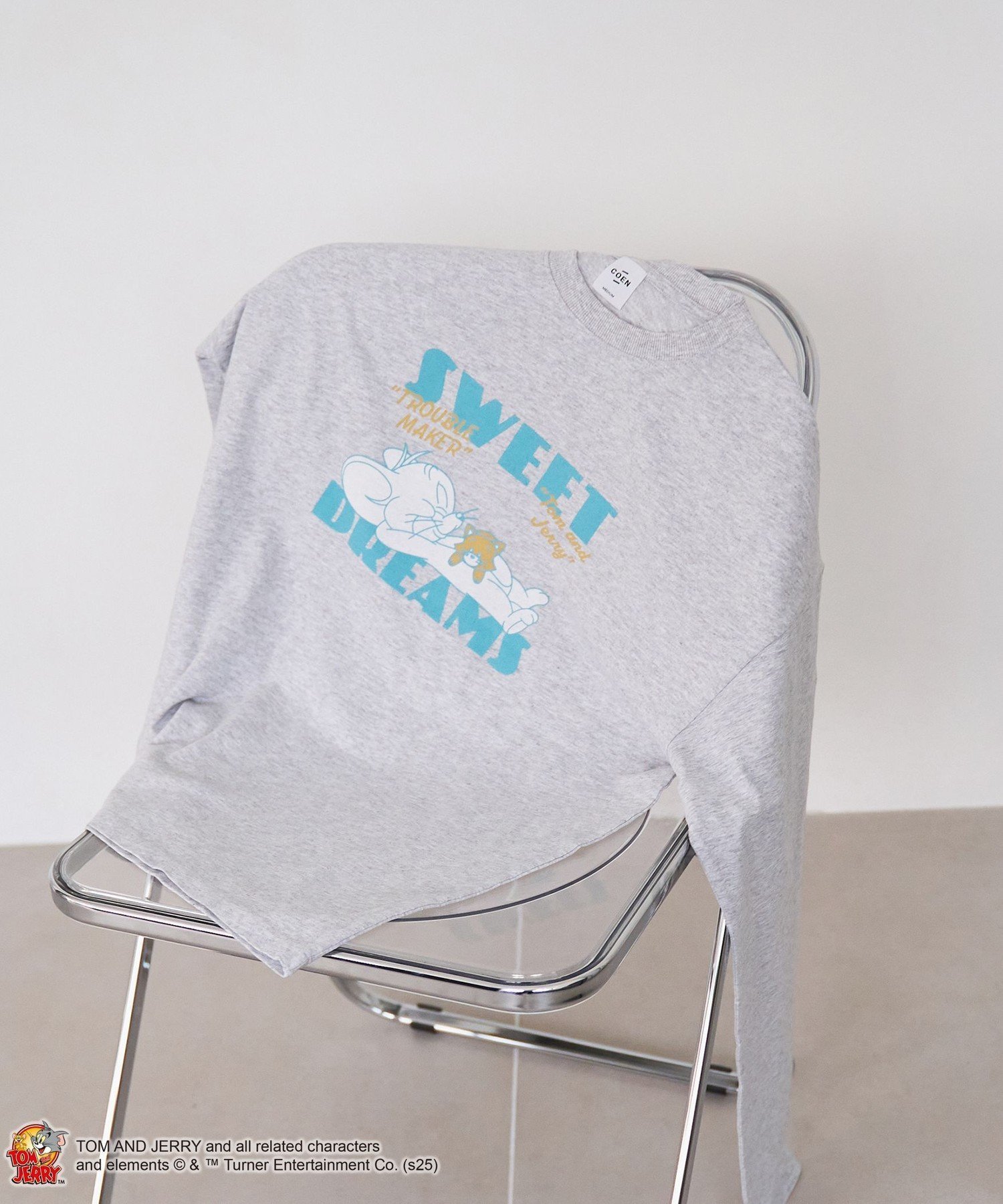 【コーエン/COEN】の【TOM and JERRY (トムとジェリー)/ 別注】ユニプリントロンT インテリア・キッズ・メンズ・レディースファッション・服の通販 founy(ファニー) 　ファッション　Fashion　レディースファッション　Fashion for Women　トップス・カットソー　Cut & Sew Tops　ロングTシャツ・Tシャツ　Longline T-Shirts & Tees　デニム　Denim, Jeans Material　パターン　Pattern, Design Print　フロント　Front, Front Design　プリント　Print, Printed Pattern　別注　Limited Edition, Custom Order　ロング　Long, Long-Length　ワンポイント　One Point, Statement Accent　LT.GRAY|ID: prp329100004785301 ipo3291000000034797551