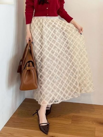 【リリーブラウン/Lily Brown】のクロスチュールボリュームスカート 人気、トレンドファッション・服の通販 founy(ファニー) 　ファッション　Fashion　レディースファッション　Fashion for Women　スカート　Skirts　おすすめ　Recommended / Our Picks　スニーカー　Sneakers, Trainers　スパンコール　Sequins, Sequin Embellishment　スマート　Smart, Elegant　タフタ　Taffeta, Structured Fabric　ダウン　Down, Puffer　チェック　Check, Plaid, Tartan　チュール　Tulip, Tulip Motif　フォーマル　Formal, Dressy　 other-1|ID: prp329100004785381 ipo3291000000034926782