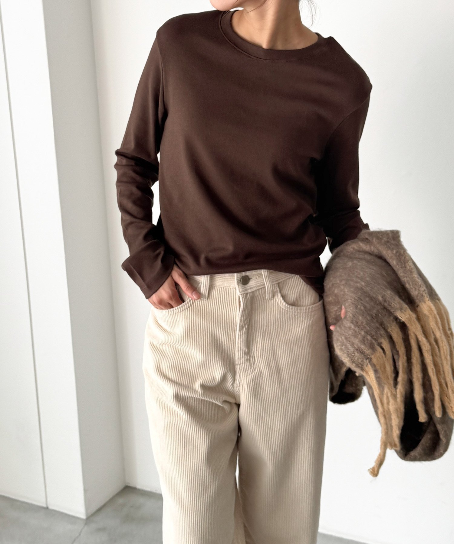 【キャナルジーン/CANAL JEAN】のEl mar 起毛スムースベーシックロンT インテリア・キッズ・メンズ・レディースファッション・服の通販 founy(ファニー) ファッション Fashion レディースファッション Fashion for Women トップス・カットソー Cut & Sew Tops ロングTシャツ・Tシャツ Longline T-Shirts & Tees インナー Innerwear シンプル Simple, Minimal フィット Fit, Slim Fit ブラウン|ID: prp329100004785392 ipo3291000000034920227