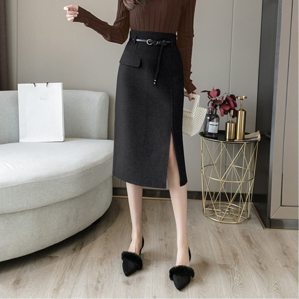 【ミニミニストア/miniministore】のウールライク タイトスカート 韓国 秋冬 人気、トレンドファッション・服の通販 founy(ファニー) 　ファッション　Fashion　レディースファッション　Fashion for Women　スカート　Skirts　コンパクト　Compact, Small Size　スリット　Slit, Slit Detail　タイトスカート　Pencil Skirt, Tight Skirt　フィット　Fit, Slim Fit　フロント　Front, Front Design　ロング　Long, Long-Length　エレガント 上品　Elegant　A/W・秋冬　Autumn/Winter　 other-1|ID: prp329100004785395 ipo3291000000034905045