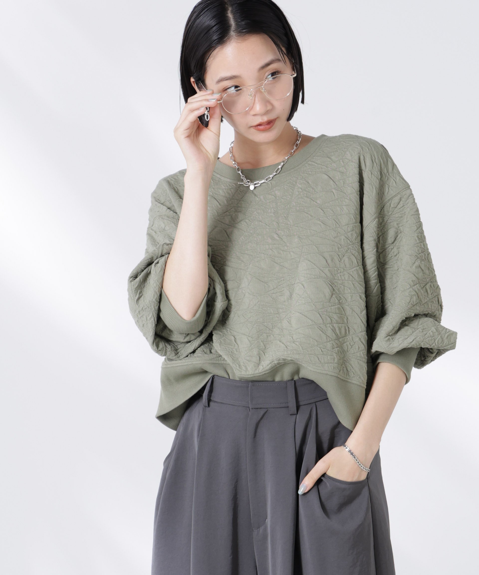 【ナノ ユニバース/nano universe】のフクレジャガードカットトップス(セットアップ可) インテリア・キッズ・メンズ・レディースファッション・服の通販 founy(ファニー) 　ファッション　Fashion　レディースファッション　Fashion for Women　トップス・カットソー　Cut & Sew Tops　セットアップ　Matching Sets　レディーストップス・ブラウス　Tops & Blouses / Assorted Women's Tops　ウォッシャブル　Machine Washable　ギャザー　Gathered, Ruffled　クロップド　Cropped, Short Length　ショルダー　Shoulder, Shoulder Strap　シンプル　Simple, Minimal　セットアップ　Set-Up, Coordinated Outfit　デニム　Denim, Jeans Material　ドロップ　Drop Shoulder, Dropped Style　フェミニン　Feminine, Girly　フレア　Flare, Flared　再入荷　Restock / Back in Stock　アウトレット　Outlet / Clearance　おすすめ　Recommended / Our Picks　2025年　2025　2025春夏・S/S　Spring/Summer 2025 SS25　グリーン|ID: prp329100004785410 ipo3291000000034738614