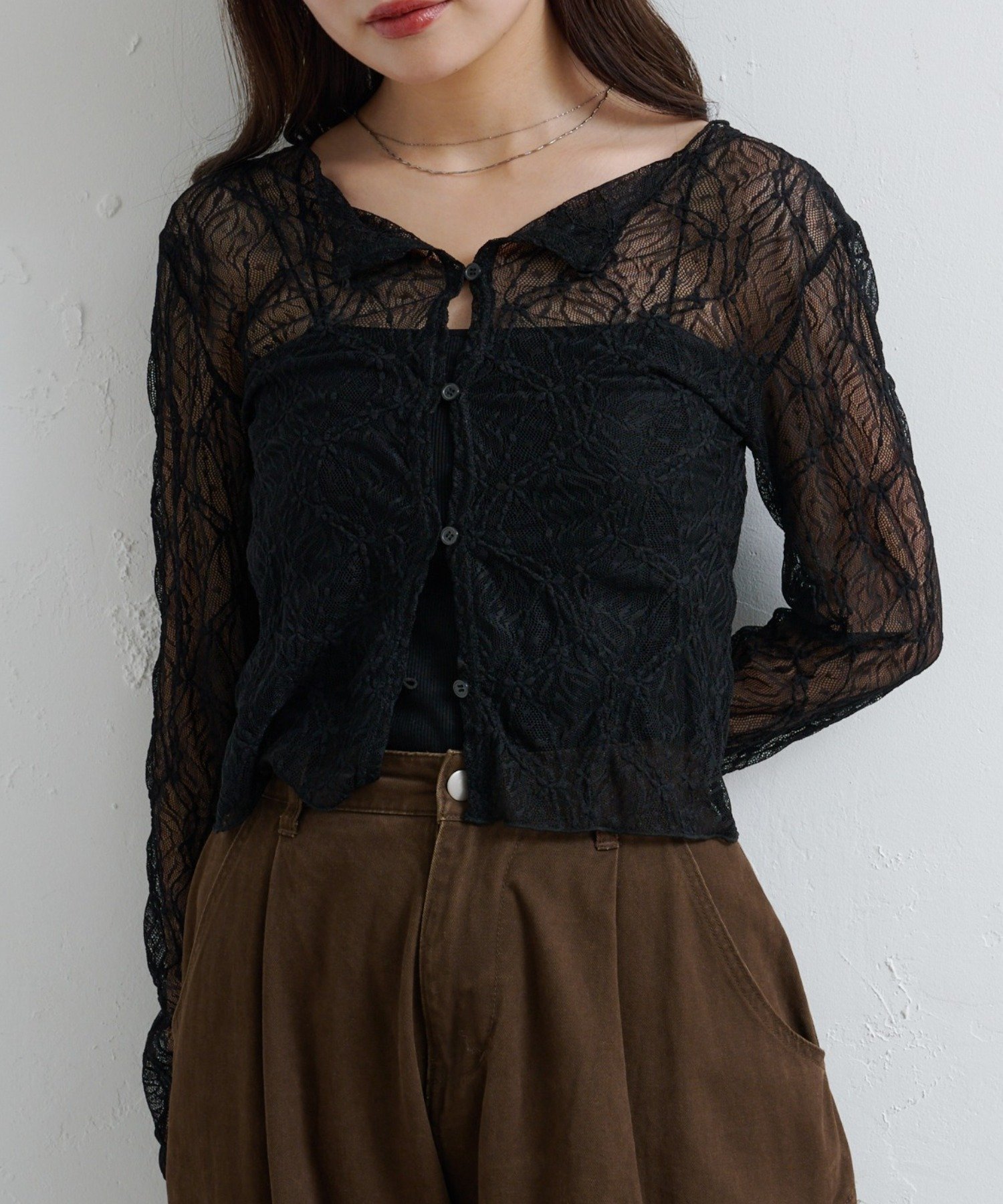 【パルグループ/PAL GROUP】の【Kastane】シアーレース2wayカーディガン インテリア・キッズ・メンズ・レディースファッション・服の通販 founy(ファニー) 　ファッション　Fashion　レディースファッション　Fashion for Women　トップス・カットソー　Cut & Sew Tops　カーディガン・羽織り　Layered Style Cardigans　インナー　Innerwear　春　Spring　洗える　Machine Washable　秋　Autumn　カーディガン　Cardigan, Knitwear　キャミソール　Camisole, Spaghetti Strap Top　サロペット　Overalls, Salopette　シアー　Sheer, See-Through　タンク　Tank Top, Sleeveless Top　デニム　Denim, Jeans Material　フェミニン　Feminine, Girly　マーメイド　Mermaid, Fishtail Silhouette　レース　Lace, Lace Fabric　ワイド　Wide, Wide Fit　再入荷　Restock / Back in Stock　おすすめ　Recommended / Our Picks　エレガント 上品　Elegant　ブラック|ID: prp329100004785495 ipo3291000000034738959