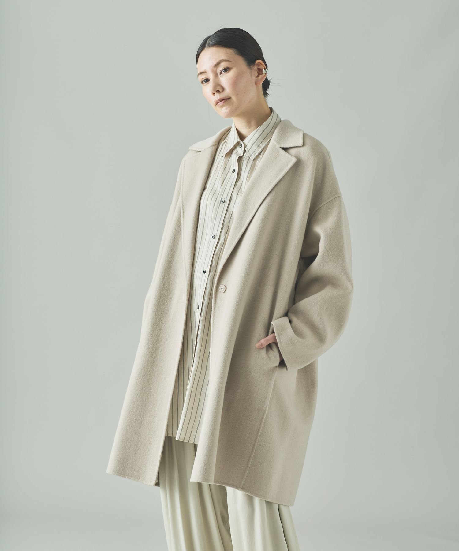 【カレンソロジー/Curensology】のC.S.G ウールカシミヤビーバーコート インテリア・キッズ・メンズ・レディースファッション・服の通販 founy(ファニー) 　ファッション　Fashion　レディースファッション　Fashion for Women　アウター　Coat / Outerwear Collection　コート・ロングコート・ピーコート　Long Coats, Peacoats & More　エレガント 上品　Elegant　シンプル　Simple, Minimal　定番　Standard, Basic Item　アイボリー|ID: prp329100004785518 ipo3291000000034739038