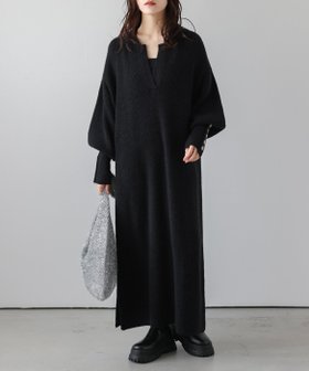 【ラジュール/Lajour】のキーネックローゲージニットワンピース 人気、トレンドファッション・服の通販 founy(ファニー) ファッション Fashion レディースファッション Fashion for Women ワンピース Dresses ニットワンピース Knit Dresses タートルネック Turtleneck, High Neck デコルテ Décolleté, Neckline |ID:prp329100004785522