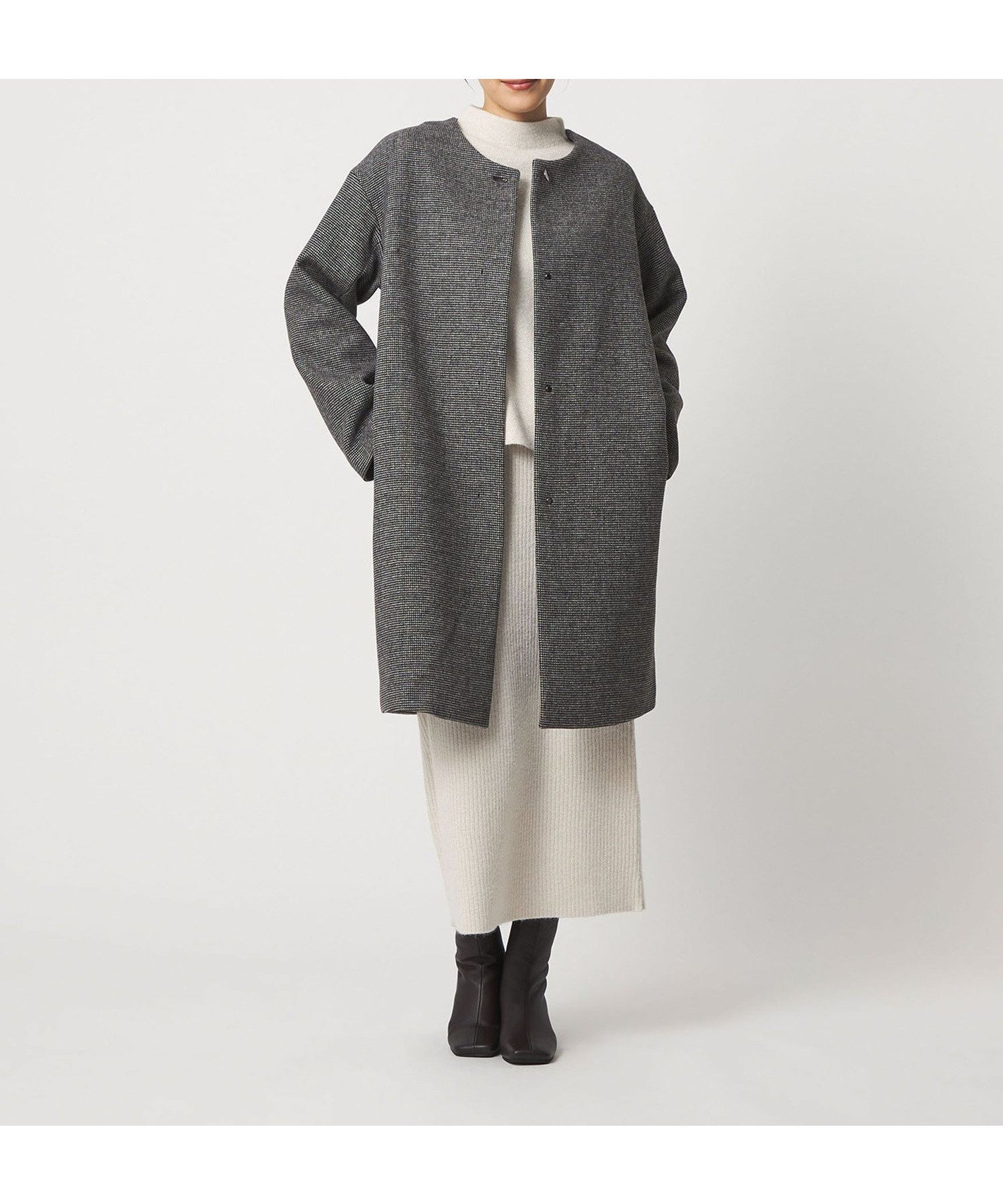 【ユナイテッドアローズ/UNITED ARROWS】のカシミヤブレンド ノーカラーコート A DAY IN THE LIFE インテリア・キッズ・メンズ・レディースファッション・服の通販 founy(ファニー) 　ファッション　Fashion　レディースファッション　Fashion for Women　アウター　Coat / Outerwear Collection　コート・ロングコート・ピーコート　Long Coats, Peacoats & More　クラシカル　Classical, Vintage-Inspired　シンプル　Simple, Minimal　ストール　Stole, Wrap　チェック　Check, Plaid, Tartan　トレンド　Trend, Trending Now　なめらか　Smooth, Silky Texture　バランス　Balance, Style Balance　マフラー　Scarf, Muffler　メタル　Metal, Metal Parts　メルトン　Melton, Heavy Wool　A/W・秋冬　Autumn/Winter　アウトレット　Outlet / Clearance　エレガント 上品　Elegant　ビジネス 仕事 通勤　Business / Work / Commuting　その他1|ID: prp329100004785535 ipo3291000000034739104