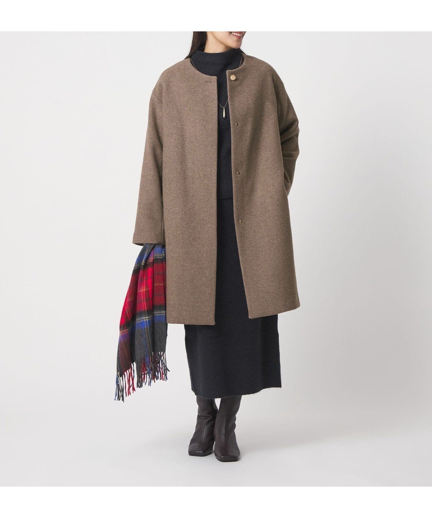 【ユナイテッドアローズ/UNITED ARROWS】のカシミヤブレンド ノーカラーコート A DAY IN THE LIFE インテリア・キッズ・メンズ・レディースファッション・服の通販 founy(ファニー) 　ファッション　Fashion　レディースファッション　Fashion for Women　アウター　Coat / Outerwear Collection　コート・ロングコート・ピーコート　Long Coats, Peacoats & More　クラシカル　Classical, Vintage-Inspired　シンプル　Simple, Minimal　ストール　Stole, Wrap　チェック　Check, Plaid, Tartan　トレンド　Trend, Trending Now　なめらか　Smooth, Silky Texture　バランス　Balance, Style Balance　マフラー　Scarf, Muffler　メタル　Metal, Metal Parts　メルトン　Melton, Heavy Wool　A/W・秋冬　Autumn/Winter　アウトレット　Outlet / Clearance　エレガント 上品　Elegant　ビジネス 仕事 通勤　Business / Work / Commuting　MOCA|ID: prp329100004785535 ipo3291000000034739110