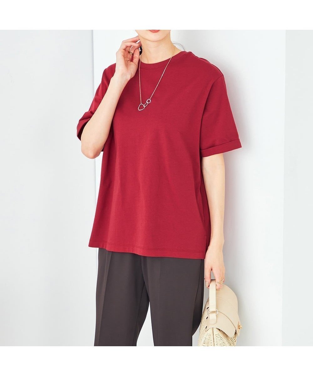 【アー ヴェー ヴェー/a.v.v】の【接触冷感/UVカット/コットン100%/10色展開】ロールアップハーフスリーブTシャツ インテリア・キッズ・メンズ・レディースファッション・服の通販 founy(ファニー) 　ファッション　Fashion　レディースファッション　Fashion for Women　トップス・カットソー　Cut & Sew Tops　シャツ・ブラウス・オフィスカジュアル　Elegant Blouses & Button-Ups　ロングTシャツ・Tシャツ　Longline T-Shirts & Tees　インナー　Innerwear　カットソー　Cut and Sewn Top　ジャケット　Jacket, Outerwear　スカンツ　Skants, Wide-Leg Culottes　スリット　Slit, Slit Detail　ダウン　Down, Puffer　デニム　Denim, Jeans Material　定番　Standard, Basic Item　人気　Popular, Best Seller　ベーシック　Basic, Essential　ボトム　Bottoms, Lower Wear　再入荷　Restock / Back in Stock　夏　Summer　ビジネス 仕事 通勤　Business / Work / Commuting　レッド|ID: prp329100004785545 ipo3291000000034771519