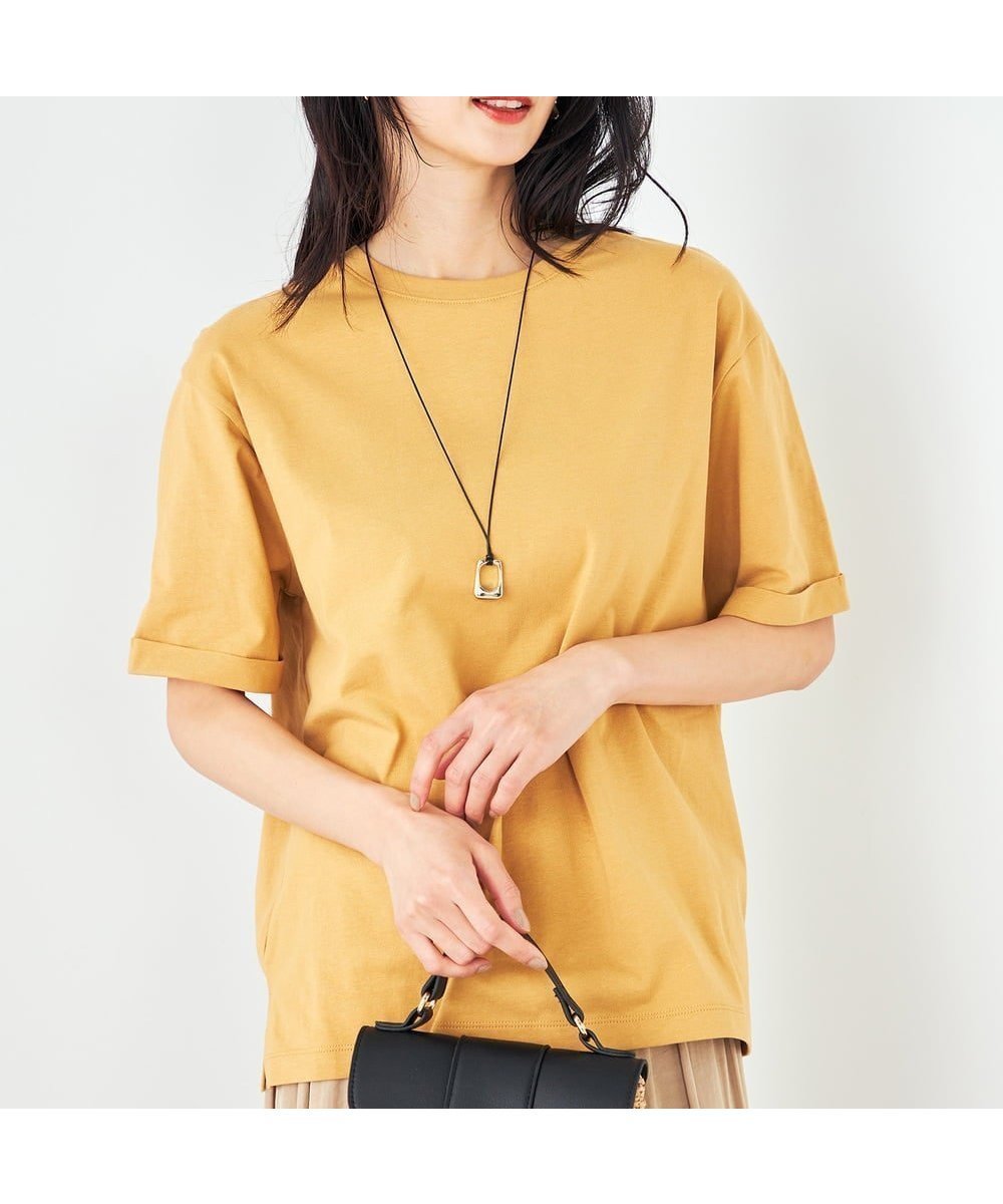 【アー ヴェー ヴェー/a.v.v】の【接触冷感/UVカット/コットン100%/10色展開】ロールアップハーフスリーブTシャツ インテリア・キッズ・メンズ・レディースファッション・服の通販 founy(ファニー) 　ファッション　Fashion　レディースファッション　Fashion for Women　トップス・カットソー　Cut & Sew Tops　シャツ・ブラウス・オフィスカジュアル　Elegant Blouses & Button-Ups　ロングTシャツ・Tシャツ　Longline T-Shirts & Tees　インナー　Innerwear　カットソー　Cut and Sewn Top　ジャケット　Jacket, Outerwear　スカンツ　Skants, Wide-Leg Culottes　スリット　Slit, Slit Detail　ダウン　Down, Puffer　デニム　Denim, Jeans Material　定番　Standard, Basic Item　人気　Popular, Best Seller　ベーシック　Basic, Essential　ボトム　Bottoms, Lower Wear　再入荷　Restock / Back in Stock　夏　Summer　ビジネス 仕事 通勤　Business / Work / Commuting　マスタード|ID: prp329100004785545 ipo3291000000034771522