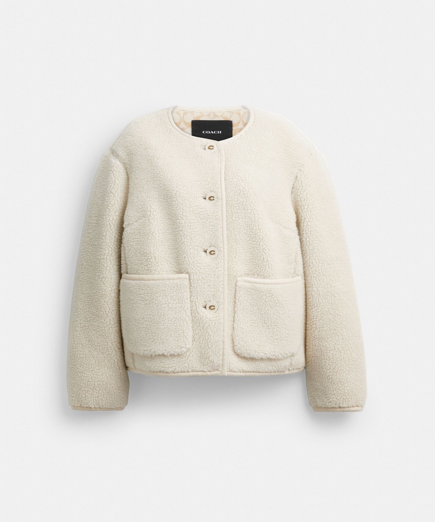 【コーチ/COACH】の【公式】ショート シェルパ カーディ ジャケット インテリア・キッズ・メンズ・レディースファッション・服の通販 founy(ファニー) 　ファッション　Fashion　レディースファッション　Fashion for Women　アウター　Coat / Outerwear Collection　レディースジャケット・軽アウター　Jackets　アウトレット　Outlet / Clearance　シューズ　Shoes, Footwear　ショート　Short, Short Length　ジャケット　Jacket, Outerwear　フェイス　Face, Facial Design　ポケット　Pocket, Pocket Detail　洗える　Machine Washable　財布　Wallet, Purse　WHITE|ID: prp329100004785567 ipo3291000000035069543