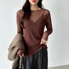 【ココモモ/COCOMOMO】の長袖・五分袖 選べる2タイプ シアー トップス ラウンドネック カットソー 長袖・ブラウン|ID: prp329100004785606 ipo3291000000034773400