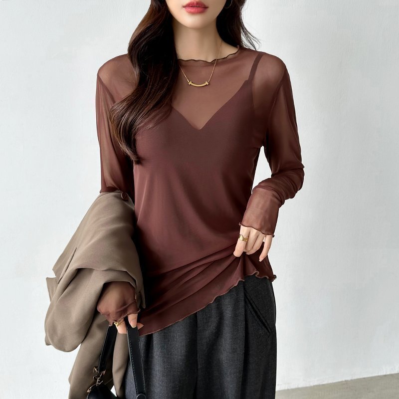 【ココモモ/COCOMOMO】の長袖・五分袖 選べる2タイプ シアー トップス ラウンドネック カットソー インテリア・キッズ・メンズ・レディースファッション・服の通販 founy(ファニー) ファッション Fashion レディースファッション Fashion for Women トップス・カットソー Cut & Sew Tops カットソー・ベーシックTシャツ Cut-and-Sewn Tops / Stretch Tees & Basics イエロー Yellow オレンジ Orange 春 Spring 秋 Autumn カットソー Cut and Sewn Top シアー Sheer, See-Through ストレッチ Stretch, Stretchy Fabric ストレート Straight, Straight Cut 長袖 Long Sleeve, Full Sleeve パーティ Party, Party Style パープル Purple, Violet フィット Fit, Slim Fit 半袖 Short Sleeve, Half Sleeve 無地 Plain, Solid Color ラウンド Round, Round Neck レース Lace, Lace Fabric ローズ Rose, Rose Motif 冬 Winter / This Winter A/W・秋冬 Autumn/Winter S/S・春夏 SS, Spring/Summer, Warm Season 夏 Summer エレガント 上品 Elegant 入学式 Entrance Ceremony 卒業式 Graduation Ceremony 長袖・ブラウン|ID: prp329100004785606 ipo3291000000034773400