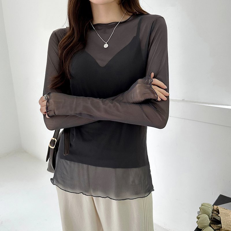 【ココモモ/COCOMOMO】の長袖・五分袖 選べる2タイプ シアー トップス ラウンドネック カットソー インテリア・キッズ・メンズ・レディースファッション・服の通販 founy(ファニー) ファッション Fashion レディースファッション Fashion for Women トップス・カットソー Cut & Sew Tops カットソー・ベーシックTシャツ Cut-and-Sewn Tops / Stretch Tees & Basics イエロー Yellow オレンジ Orange 春 Spring 秋 Autumn カットソー Cut and Sewn Top シアー Sheer, See-Through ストレッチ Stretch, Stretchy Fabric ストレート Straight, Straight Cut 長袖 Long Sleeve, Full Sleeve パーティ Party, Party Style パープル Purple, Violet フィット Fit, Slim Fit 半袖 Short Sleeve, Half Sleeve 無地 Plain, Solid Color ラウンド Round, Round Neck レース Lace, Lace Fabric ローズ Rose, Rose Motif 冬 Winter / This Winter A/W・秋冬 Autumn/Winter S/S・春夏 SS, Spring/Summer, Warm Season 夏 Summer エレガント 上品 Elegant 入学式 Entrance Ceremony 卒業式 Graduation Ceremony 長袖・ダークグレー|ID: prp329100004785606 ipo3291000000034773401