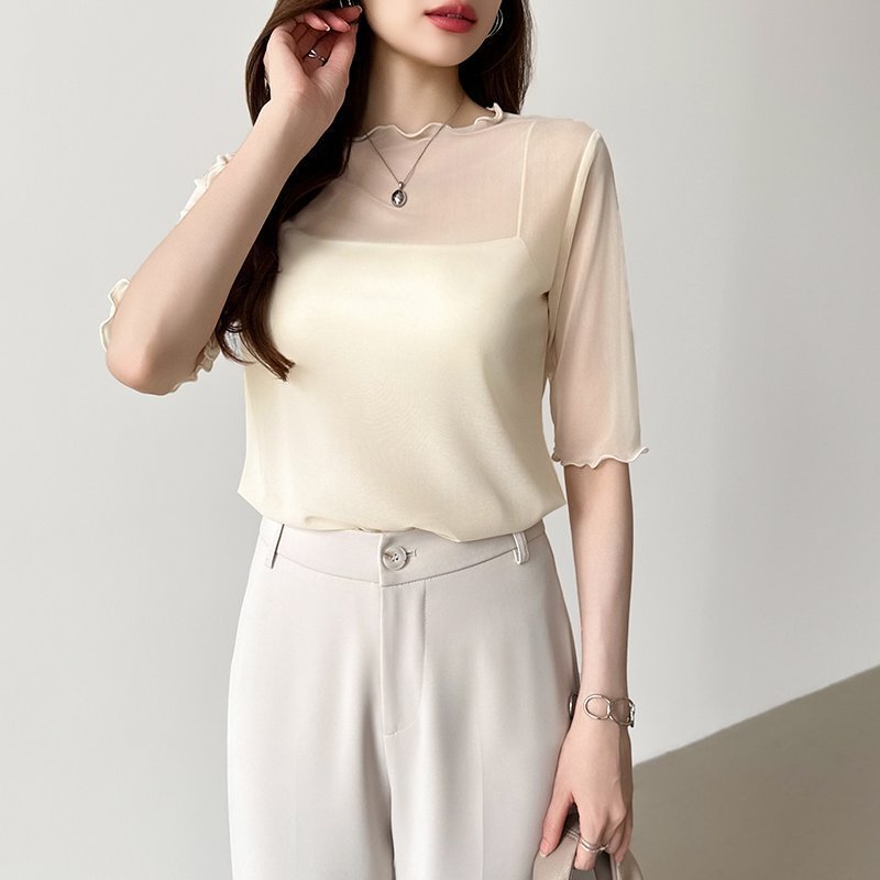 【ココモモ/COCOMOMO】の長袖・五分袖 選べる2タイプ シアー トップス ラウンドネック カットソー インテリア・キッズ・メンズ・レディースファッション・服の通販 founy(ファニー) ファッション Fashion レディースファッション Fashion for Women トップス・カットソー Cut & Sew Tops カットソー・ベーシックTシャツ Cut-and-Sewn Tops / Stretch Tees & Basics イエロー Yellow オレンジ Orange 春 Spring 秋 Autumn カットソー Cut and Sewn Top シアー Sheer, See-Through ストレッチ Stretch, Stretchy Fabric ストレート Straight, Straight Cut 長袖 Long Sleeve, Full Sleeve パーティ Party, Party Style パープル Purple, Violet フィット Fit, Slim Fit 半袖 Short Sleeve, Half Sleeve 無地 Plain, Solid Color ラウンド Round, Round Neck レース Lace, Lace Fabric ローズ Rose, Rose Motif 冬 Winter / This Winter A/W・秋冬 Autumn/Winter S/S・春夏 SS, Spring/Summer, Warm Season 夏 Summer エレガント 上品 Elegant 入学式 Entrance Ceremony 卒業式 Graduation Ceremony 五分袖・ベージュ|ID: prp329100004785606 ipo3291000000034773402