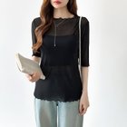 【ココモモ/COCOMOMO】の長袖・五分袖 選べる2タイプ シアー トップス ラウンドネック カットソー 五分袖・ブラック|ID: prp329100004785606 ipo3291000000034773404