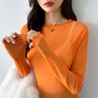 【ココモモ/COCOMOMO】の長袖・五分袖 選べる2タイプ シアー トップス ラウンドネック カットソー 長袖・オレンジ|ID: prp329100004785606 ipo3291000000034773407
