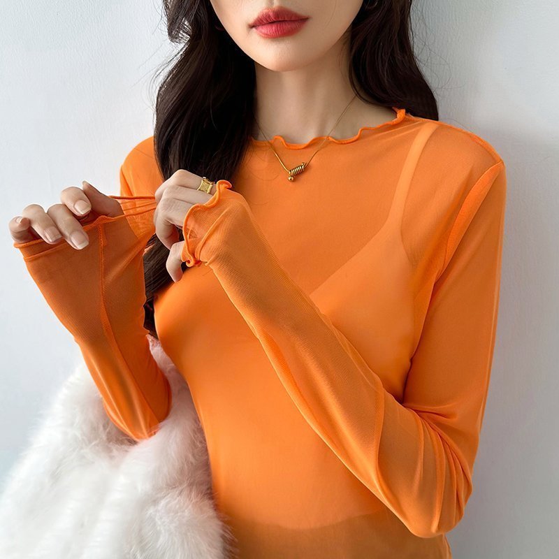 【ココモモ/COCOMOMO】の長袖・五分袖 選べる2タイプ シアー トップス ラウンドネック カットソー インテリア・キッズ・メンズ・レディースファッション・服の通販 founy(ファニー) ファッション Fashion レディースファッション Fashion for Women トップス・カットソー Cut & Sew Tops カットソー・ベーシックTシャツ Cut-and-Sewn Tops / Stretch Tees & Basics イエロー Yellow オレンジ Orange 春 Spring 秋 Autumn カットソー Cut and Sewn Top シアー Sheer, See-Through ストレッチ Stretch, Stretchy Fabric ストレート Straight, Straight Cut 長袖 Long Sleeve, Full Sleeve パーティ Party, Party Style パープル Purple, Violet フィット Fit, Slim Fit 半袖 Short Sleeve, Half Sleeve 無地 Plain, Solid Color ラウンド Round, Round Neck レース Lace, Lace Fabric ローズ Rose, Rose Motif 冬 Winter / This Winter A/W・秋冬 Autumn/Winter S/S・春夏 SS, Spring/Summer, Warm Season 夏 Summer エレガント 上品 Elegant 入学式 Entrance Ceremony 卒業式 Graduation Ceremony 長袖・オレンジ|ID: prp329100004785606 ipo3291000000034773407