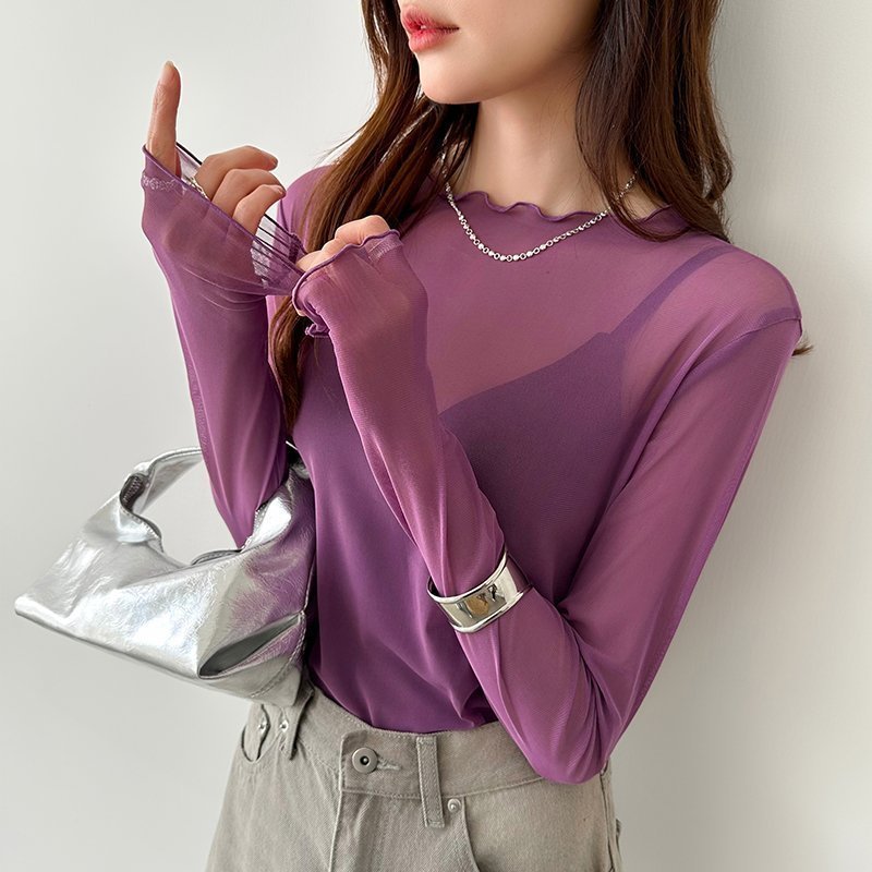 【ココモモ/COCOMOMO】の長袖・五分袖 選べる2タイプ シアー トップス ラウンドネック カットソー インテリア・キッズ・メンズ・レディースファッション・服の通販 founy(ファニー) ファッション Fashion レディースファッション Fashion for Women トップス・カットソー Cut & Sew Tops カットソー・ベーシックTシャツ Cut-and-Sewn Tops / Stretch Tees & Basics イエロー Yellow オレンジ Orange 春 Spring 秋 Autumn カットソー Cut and Sewn Top シアー Sheer, See-Through ストレッチ Stretch, Stretchy Fabric ストレート Straight, Straight Cut 長袖 Long Sleeve, Full Sleeve パーティ Party, Party Style パープル Purple, Violet フィット Fit, Slim Fit 半袖 Short Sleeve, Half Sleeve 無地 Plain, Solid Color ラウンド Round, Round Neck レース Lace, Lace Fabric ローズ Rose, Rose Motif 冬 Winter / This Winter A/W・秋冬 Autumn/Winter S/S・春夏 SS, Spring/Summer, Warm Season 夏 Summer エレガント 上品 Elegant 入学式 Entrance Ceremony 卒業式 Graduation Ceremony 長袖・パープル|ID: prp329100004785606 ipo3291000000034773409