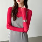 【ココモモ/COCOMOMO】の長袖・五分袖 選べる2タイプ シアー トップス ラウンドネック カットソー 長袖・ローズ赤|ID: prp329100004785606 ipo3291000000034773411