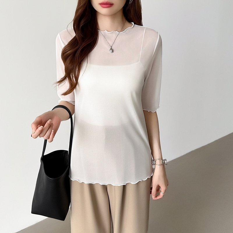 【ココモモ/COCOMOMO】の長袖・五分袖 選べる2タイプ シアー トップス ラウンドネック カットソー インテリア・キッズ・メンズ・レディースファッション・服の通販 founy(ファニー) ファッション Fashion レディースファッション Fashion for Women トップス・カットソー Cut & Sew Tops カットソー・ベーシックTシャツ Cut-and-Sewn Tops / Stretch Tees & Basics イエロー Yellow オレンジ Orange 春 Spring 秋 Autumn カットソー Cut and Sewn Top シアー Sheer, See-Through ストレッチ Stretch, Stretchy Fabric ストレート Straight, Straight Cut 長袖 Long Sleeve, Full Sleeve パーティ Party, Party Style パープル Purple, Violet フィット Fit, Slim Fit 半袖 Short Sleeve, Half Sleeve 無地 Plain, Solid Color ラウンド Round, Round Neck レース Lace, Lace Fabric ローズ Rose, Rose Motif 冬 Winter / This Winter A/W・秋冬 Autumn/Winter S/S・春夏 SS, Spring/Summer, Warm Season 夏 Summer エレガント 上品 Elegant 入学式 Entrance Ceremony 卒業式 Graduation Ceremony 五分袖・ホワイト|ID: prp329100004785606 ipo3291000000034773414