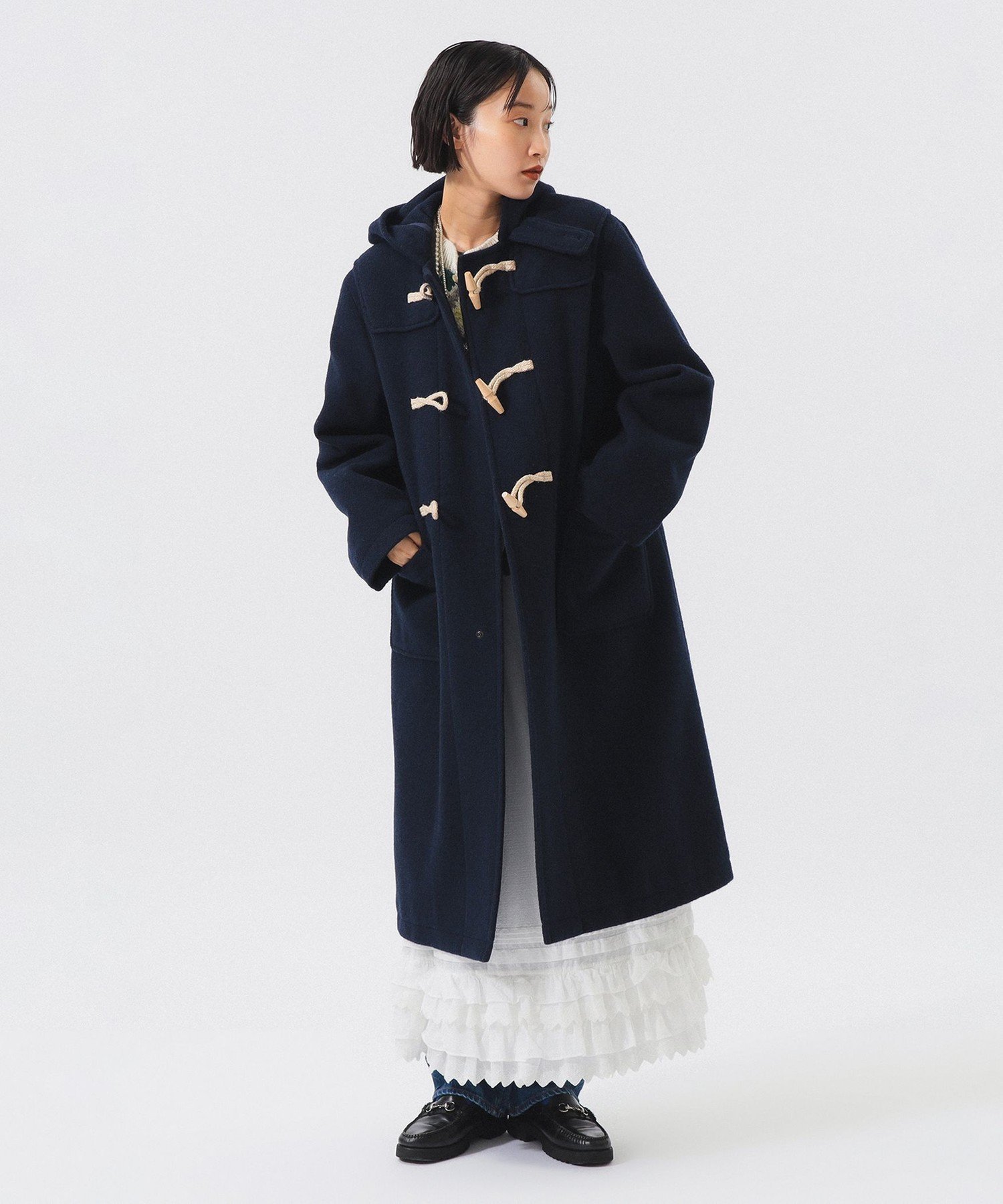 【ビームス ウイメン/BEAMS】の【モトーラ世理奈さん着用】モッサー ロング ダッフルコート 25FW 25AW オーバーシルエット インテリア・キッズ・メンズ・レディースファッション・服の通販 founy(ファニー) 　ファッション　Fashion　レディースファッション　Fashion for Women　アウター　Coat / Outerwear Collection　コート・ロングコート・ピーコート　Long Coats, Peacoats & More　ダッフルコート　Duffle Coats　ウェーブ　Wavy Pattern　クラシカル　Classical, Vintage-Inspired　シンプル　Simple, Minimal　スニーカー　Sneakers, Trainers　ダッフルコート　Duffle Coat, Toggle Coat　定番　Standard, Basic Item　バランス　Balance, Style Balance　ファブリック　Fabric, Textile　ベーシック　Basic, Essential　マフラー　Scarf, Muffler　リラックス　Relax, Relaxed Fit　ロング　Long, Long-Length　冬　Winter / This Winter　A/W・秋冬　Autumn/Winter　おすすめ　Recommended / Our Picks　2025年　2025　2025-2026秋冬・A/W　Autumn/Winter 2025–26 AW25–26　NAVY|ID: prp329100004785642 ipo3291000000034784223