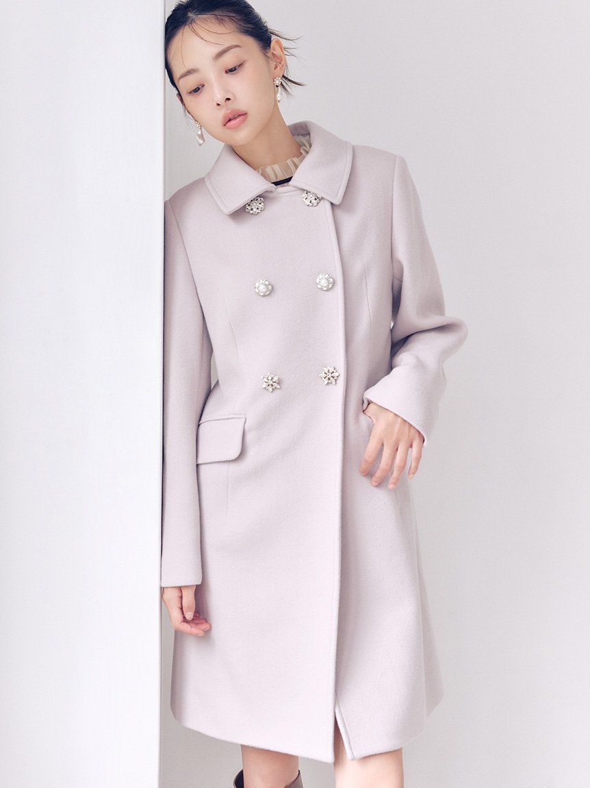 【リリーブラウン/Lily Brown】の【オフィシャル・MASHアプリ限定カラー】 L.B CANDY STOCK ダブルビジューミディコート インテリア・キッズ・メンズ・レディースファッション・服の通販 founy(ファニー) 　ファッション　Fashion　レディースファッション　Fashion for Women　アウター　Coat / Outerwear Collection　コート・ロングコート・ピーコート　Long Coats, Peacoats & More　エレガント 上品　Elegant　コンパクト　Compact, Small Size　シンプル　Simple, Minimal　スマート　Smart, Elegant　ビジュー　Bijou, Jewel-like Accent　IVR[003]|ID: prp329100004785645 ipo3291000000034975079