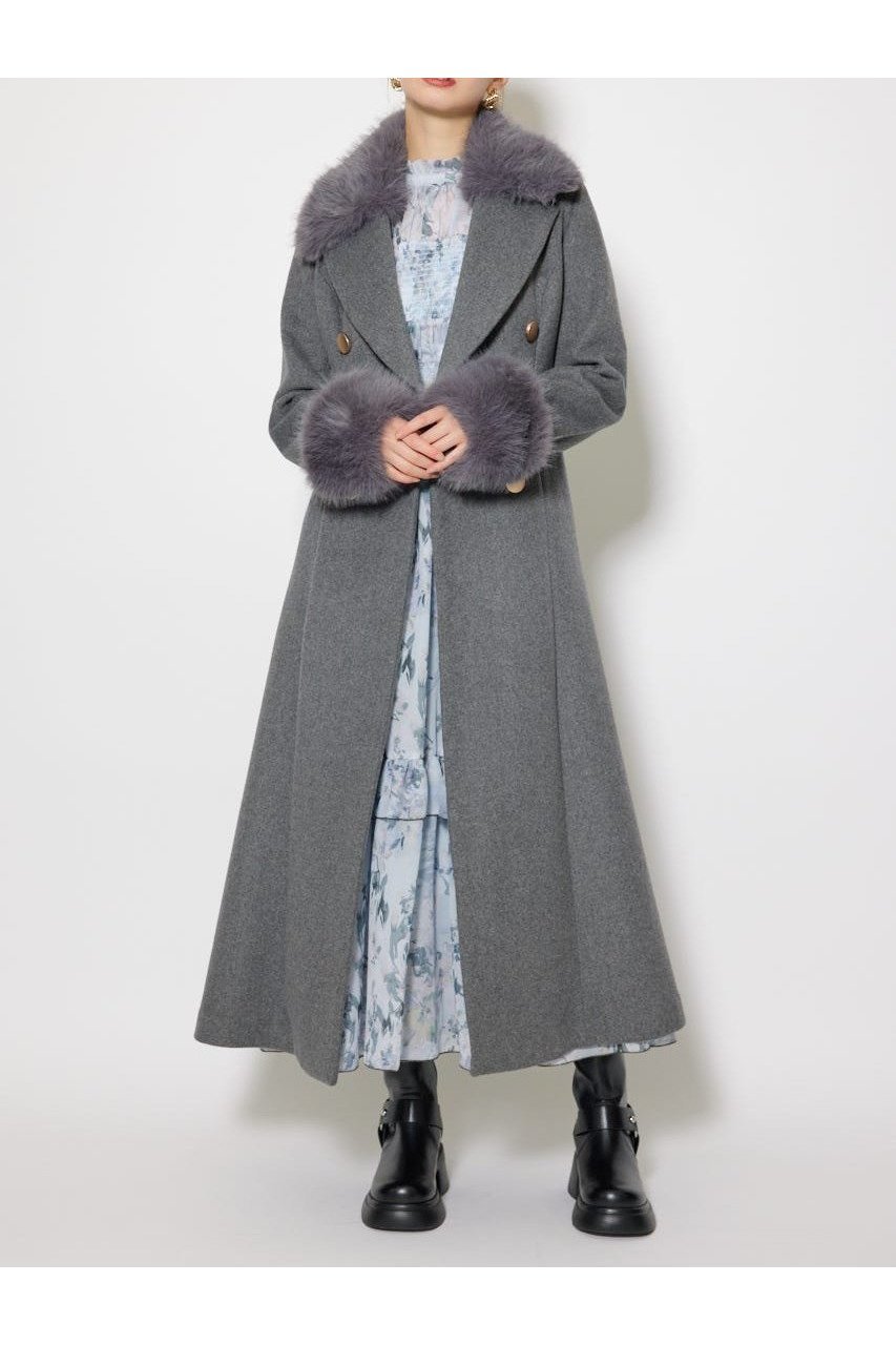 【リエンダ/rienda】の2WAYラグジュアリーレディーコート インテリア・キッズ・メンズ・レディースファッション・服の通販 founy(ファニー) 　ファッション　Fashion　レディースファッション　Fashion for Women　アウター　Coat / Outerwear Collection　コート・ロングコート・ピーコート　Long Coats, Peacoats & More　スタンダード　Standard, Basic　ドレス　Dress, One-Piece　パターン　Pattern, Design Print　フェイクファー　Faux Fur, Imitation Fur　マニッシュ　Mannish, Boyish　リボン　Ribbon, Bow　再入荷　Restock / Back in Stock　GRY|ID: prp329100004785659 ipo3291000000034903885