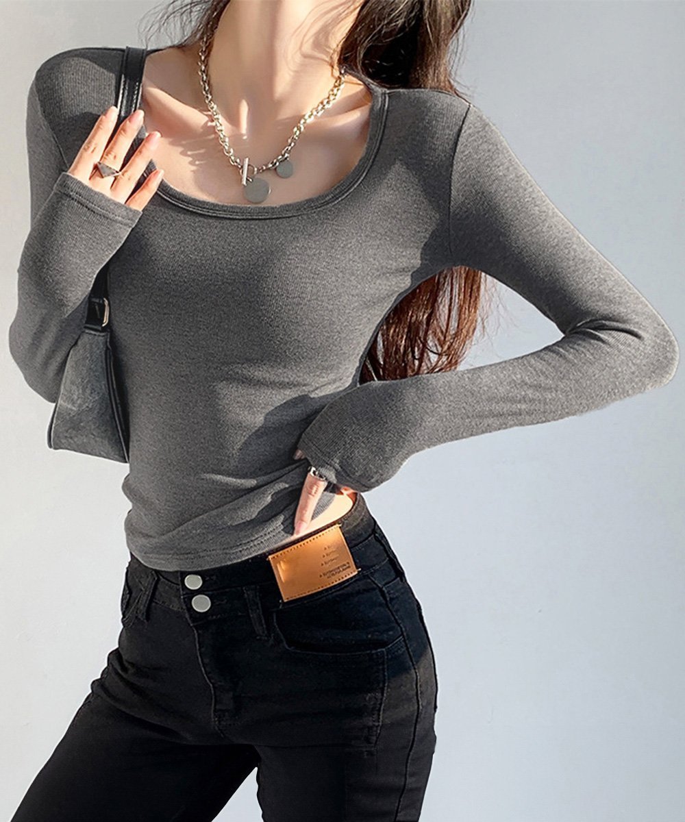 【ミニミニストア/miniministore】の長袖Tシャツ ショート丈 Uネック 韓国 人気、トレンドファッション・服の通販 founy(ファニー) ファッション Fashion レディースファッション Fashion for Women トップス・カットソー Cut & Sew Tops シャツ・ブラウス・オフィスカジュアル Elegant Blouses & Button-Ups ロングTシャツ・Tシャツ Longline T-Shirts & Tees インナー Innerwear ショート Short, Short Length ジャケット Jacket, Outerwear フィット Fit, Slim Fit ベーシック Basic, Essential ボトム Bottoms, Lower Wear 冬 Winter / This Winter 無地 Plain, Solid Color A/W・秋冬 Autumn/Winter 羽織 Haori, Light Jacket 長袖 Long Sleeve, Full Sleeve other-1|ID: prp329100004785684 ipo3291000000035156479