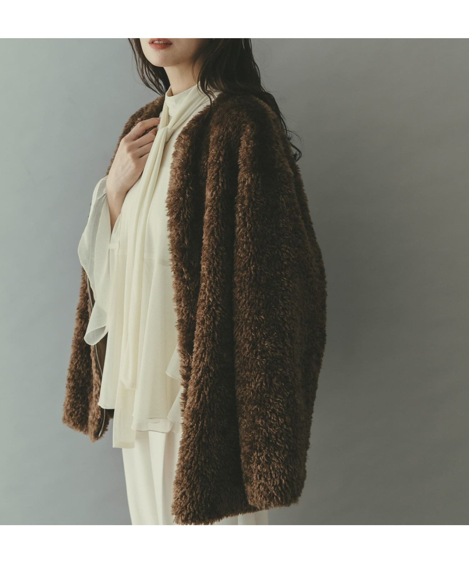 【アーバンリサーチ ロッソ/URBAN RESEARCH ROSSO】の『WEB/一部店舗限定』ノーカラーファーボアZIPブルゾン インテリア・キッズ・メンズ・レディースファッション・服の通販 founy(ファニー) ファッション Fashion レディースファッション Fashion for Women アウター Coat / Outerwear Collection ブルゾンジャケット・スポーティアウター Blouson Jackets 2025年 2025 2025-2026秋冬・A/W Autumn/Winter 2025–26 AW25–26 冬 Winter / This Winter トレンド Trend, Trending Now フェイクファー Faux Fur, Imitation Fur ブルゾン Blouson, Bomber Jacket A/W・秋冬 Autumn/Winter 防寒 Cold Protection, Winter-Ready BROWN|ID: prp329100004785741 ipo3291000000035018811