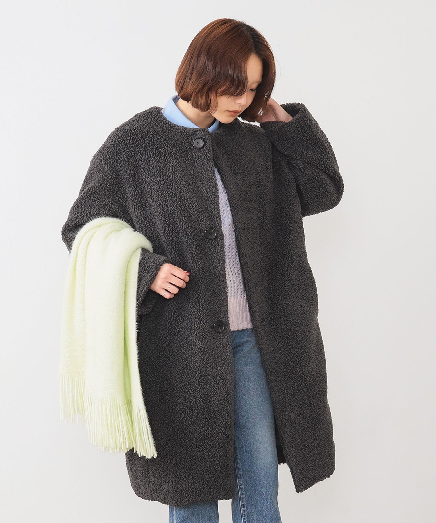 【ビームス ウイメン/BEAMS】の【WEB限定】GYMPHLEX / ボア ノーカラー コート インテリア・キッズ・メンズ・レディースファッション・服の通販 founy(ファニー) ファッション Fashion レディースファッション Fashion for Women アウター Coat / Outerwear Collection コート・ロングコート・ピーコート Long Coats, Peacoats & More インナー Innerwear ウォーム Warm Fabric スウェット / スエット Sweatshirt, Sweatwear タートル Turtleneck, Turtle Collar ハイネック High Neck, Mock Neck ファブリック Fabric, Textile マフラー Scarf, Muffler ロング Long, Long-Length COAL_GREY|ID: prp329100004785779 ipo3291000000034880090