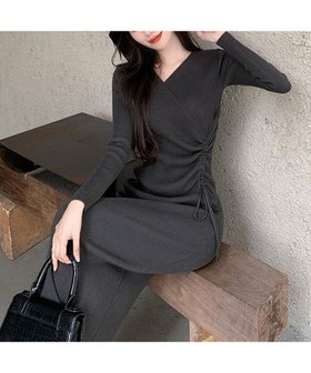 【ミニミニストア/miniministore】のカシュクール リブニットワンピース 秋冬 人気、トレンドファッション・服の通販 founy(ファニー) ファッション Fashion レディースファッション Fashion for Women ワンピース Dresses ニットワンピース Knit Dresses アクリル Acrylic Material インナー Innerwear カシュクール Wrap Design シャーリング Shirring, Ruched フィット Fit, Slim Fit リブニット Rib Knit, Ribbed Knit ロング Long, Long-Length 無地 Plain, Solid Color A/W・秋冬 Autumn/Winter 長袖 Long Sleeve, Full Sleeve |ID:prp329100004785796