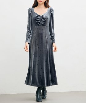【セゾンドパピヨン/SAISON DE PAPILLON】のドットプリントベロアロングワンピース 人気、トレンドファッション・服の通販 founy(ファニー) ファッション Fashion レディースファッション Fashion for Women ワンピース Dresses シャーリング Shirring, Ruched ショルダー Shoulder, Shoulder Strap ドット Polka Dot, Dot Pattern フェミニン Feminine, Girly プリント Print, Printed Pattern ベロア Velour, Soft Velvet ロング Long, Long-Length A/W・秋冬 Autumn/Winter |ID:prp329100004785816