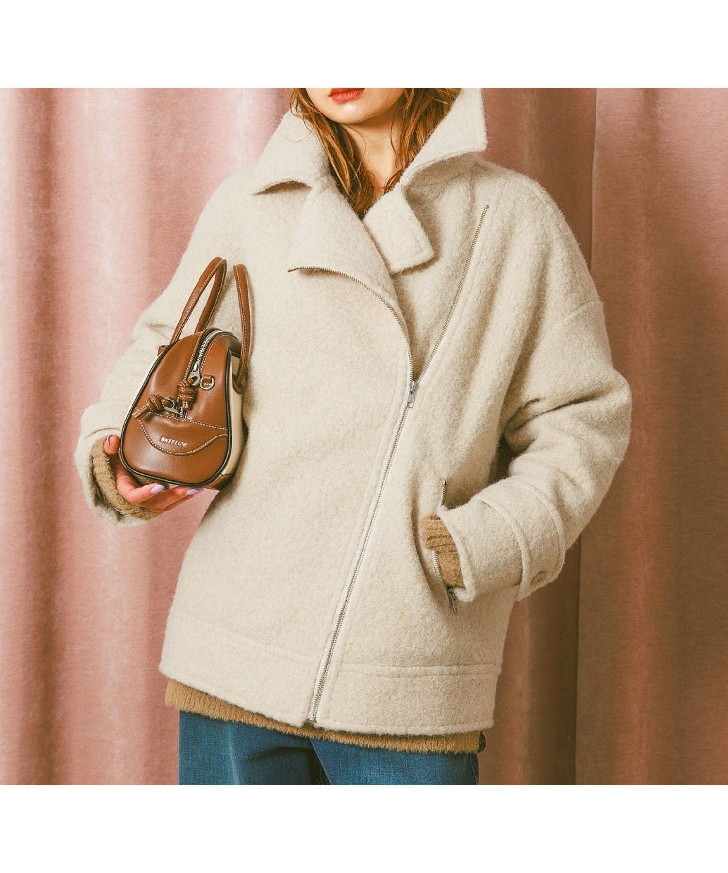 【ベイフロー/BAYFLOW】のウーリーライダースコート インテリア・キッズ・メンズ・レディースファッション・服の通販 founy(ファニー) 　ファッション　Fashion　レディースファッション　Fashion for Women　アウター　Coat / Outerwear Collection　コート・ロングコート・ピーコート　Long Coats, Peacoats & More　ライダースジャケット / レザースタイル　Riders Jackets & Biker Style　おすすめ　Recommended / Our Picks　バランス　Balance, Style Balance　ベーシック　Basic, Essential　ボトム　Bottoms, Lower Wear　ミドル　Middle Length, Mid Height　ライダース　Riders　人気　Popular, Best Seller　アイボリー52|ID: prp329100004785836 ipo3291000000034785262