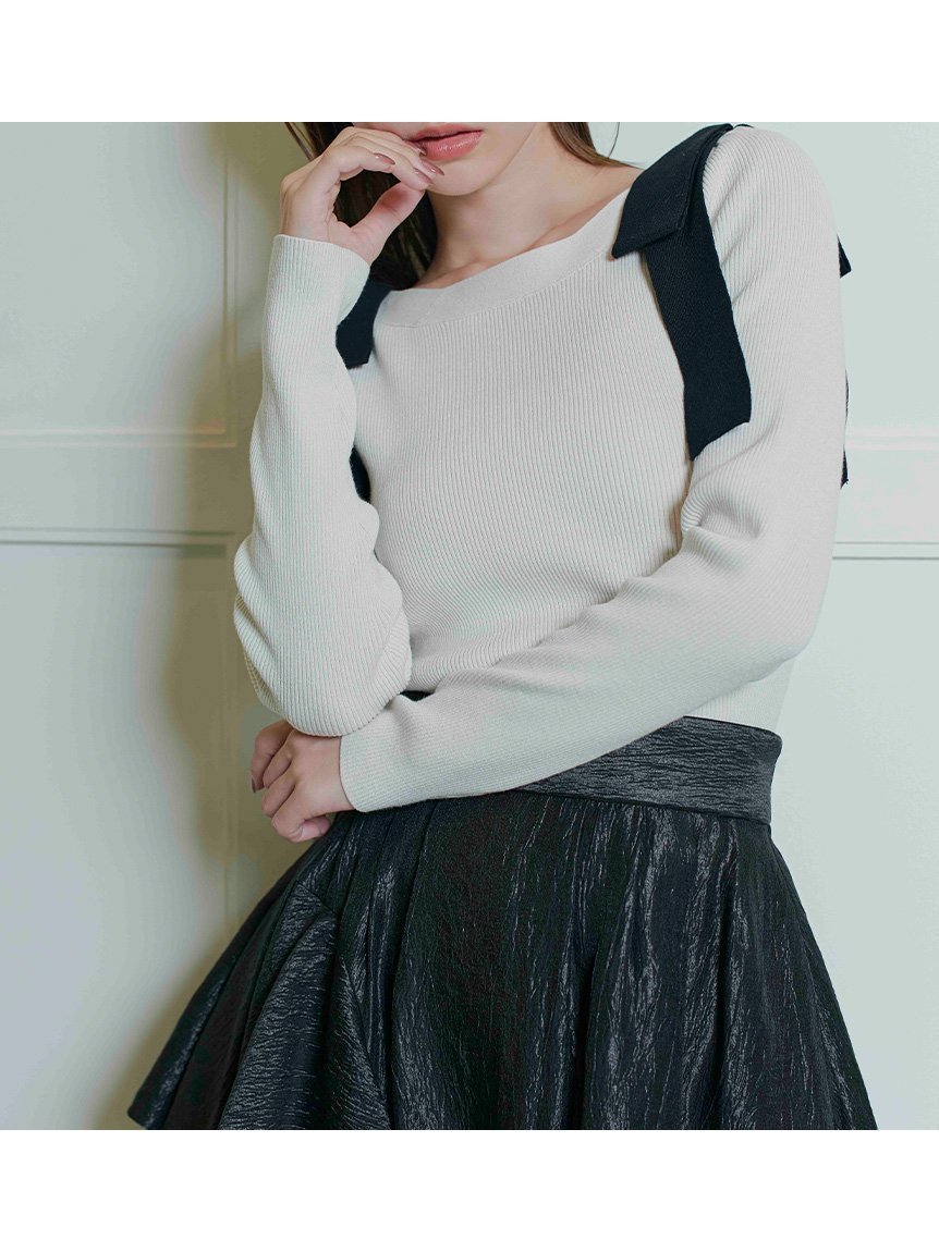 【セルフォード/CELFORD】の【ウォッシャブル】ショルダーリボンニットプルオーバー インテリア・キッズ・メンズ・レディースファッション・服の通販 founy(ファニー) 　ファッション　Fashion　レディースファッション　Fashion for Women　トップス・カットソー　Cut & Sew Tops　ニット　Knit Tops & Sweaters　カジュアルプルオーバー・ニットトップス　Pullovers & Knit Tops / Casual Pullovers　ウォッシャブル　Machine Washable　スクエア　Square, Square Shape　スマート　Smart, Elegant　リボン　Ribbon, Bow　ワンポイント　One Point, Statement Accent　IVR[003]|ID: prp329100004785867 ipo3291000000035073851