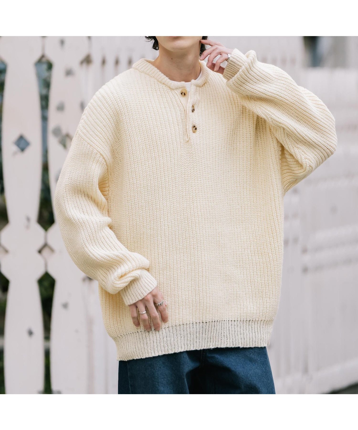 【ロッキーモンロー/Rocky Monroe】の新色追加 オーバーサイズ畦編みヘンリーネックニットセーター インテリア・キッズ・メンズ・レディースファッション・服の通販 founy(ファニー) 　ファッション　Fashion　レディースファッション　Fashion for Women　トップス・カットソー　Cut & Sew Tops　ニット　Knit Tops & Sweaters　畦編みニット・テクスチャードトップス　Ribbed Knit Sweaters / Textured Knit Tops　インナー　Innerwear　ウッド　Wooden Design　畦　Ribbed Knit　シンプル　Simple, Minimal　スラックス　Slacks, Dress Pants　デニム　Denim, Jeans Material　バランス　Balance, Style Balance　フェミニン　Feminine, Girly　マーブル　Marble, Marble Pattern　メンズ　Men's, Menswear　ラウンド　Round, Round Neck　リラックス　Relax, Relaxed Fit　再入荷　Restock / Back in Stock　おすすめ　Recommended / Our Picks　オフ|ID: prp329100004785879 ipo3291000000034740459