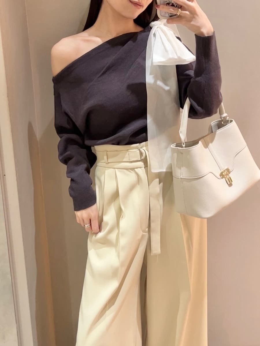 【スナイデル/SNIDEL】のリボンショルダーニットトップス インテリア・キッズ・メンズ・レディースファッション・服の通販 founy(ファニー) 　ファッション　Fashion　レディースファッション　Fashion for Women　トップス・カットソー　Cut & Sew Tops　ニット　Knit Tops & Sweaters　エレガント 上品　Elegant　オーガンジー　Organza Fabric　コンパクト　Compact, Small Size　今季　This Season, Current Season　ショルダー　Shoulder, Shoulder Strap　スマート　Smart, Elegant　トレンド　Trend, Trending Now　ドッキング　Docking, Mixed Material　バランス　Balance, Style Balance　フェミニン　Feminine, Girly　リボン　Ribbon, Bow　おすすめ　Recommended / Our Picks　GRY[006]|ID: prp329100004785943 ipo3291000000034740771