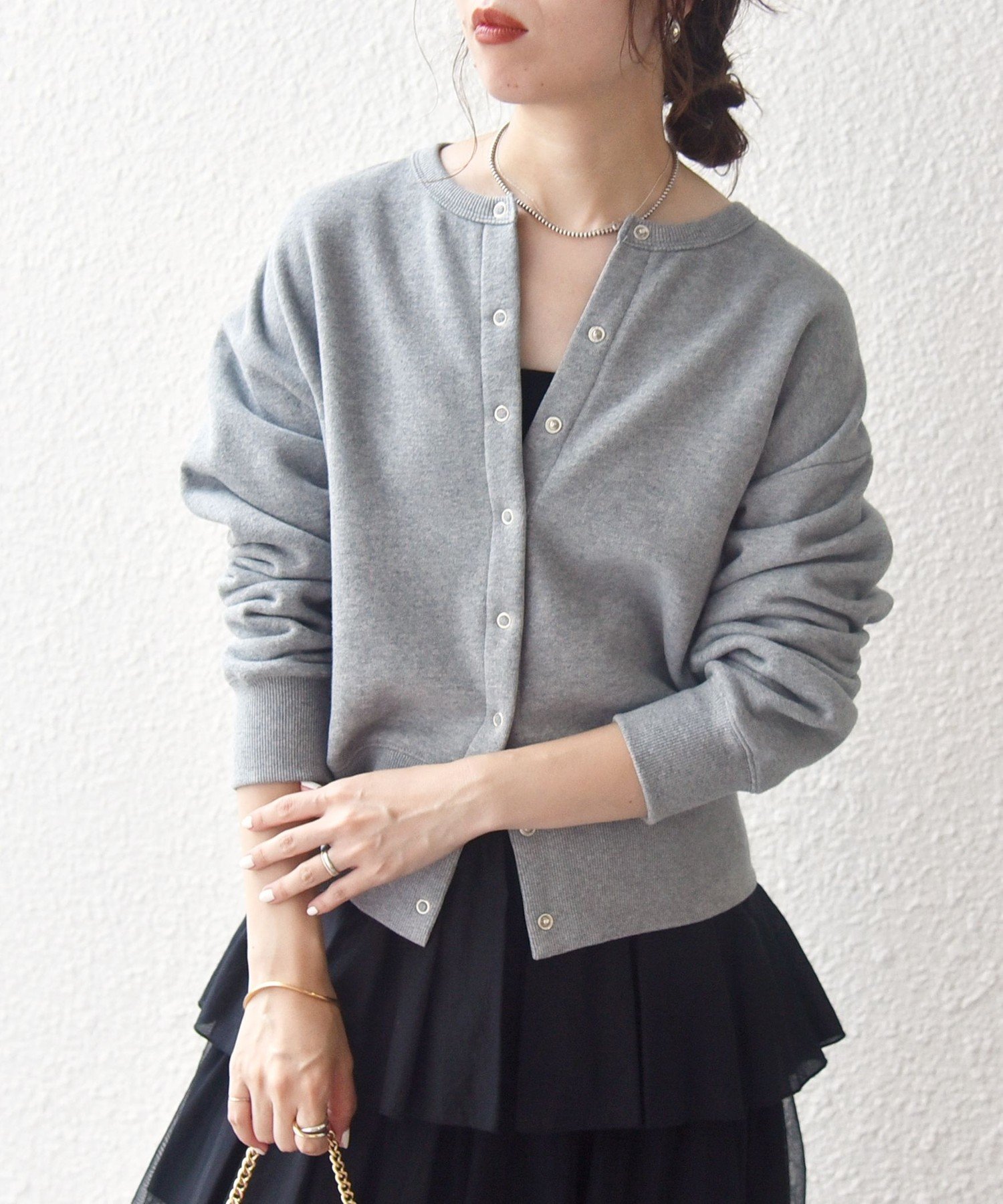 【シップス フォー ウィメン/SHIPS】の【WEB限定】SHIPS any USA コットン 裏起毛 コンパクト スナップ カーディガン インテリア・キッズ・メンズ・レディースファッション・服の通販 founy(ファニー) 　ファッション　Fashion　レディースファッション　Fashion for Women　トップス・カットソー　Cut & Sew Tops　カーディガン・羽織り　Layered Style Cardigans　洗える　Machine Washable　カーディガン　Cardigan, Knitwear　コンパクト　Compact, Small Size　ショルダー　Shoulder, Shoulder Strap　シンプル　Simple, Minimal　ドロップ　Drop Shoulder, Dropped Style　人気　Popular, Best Seller　フィット　Fit, Slim Fit　おすすめ　Recommended / Our Picks　2025年　2025　2025-2026秋冬・A/W　Autumn/Winter 2025–26 AW25–26　ライトグレー|ID: prp329100004786086 ipo3291000000034812945