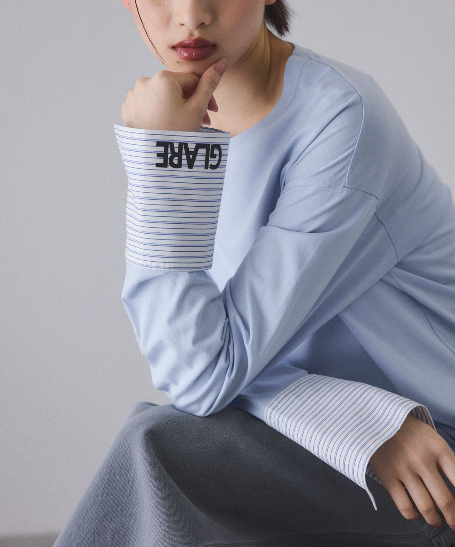 【アダム エ ロペ/ADAM ET ROPE'】のシャツカフスロングスリーブTシャツ インテリア・キッズ・メンズ・レディースファッション・服の通販 founy(ファニー) 　ファッション　Fashion　レディースファッション　Fashion for Women　トップス・カットソー　Cut & Sew Tops　シャツ・ブラウス・オフィスカジュアル　Elegant Blouses & Button-Ups　ロングTシャツ・Tシャツ　Longline T-Shirts & Tees　インナー　Innerwear　カフス　Cuff Design　カーディガン　Cardigan, Knitwear　コンパクト　Compact, Small Size　シリコン　Silicone, Silicone Material　ストライプ　Stripe, Striped Pattern　スリーブ　Sleeve, Long Sleeve / Short Sleeve　プリント　Print, Printed Pattern　ロング　Long, Long-Length　おすすめ　Recommended / Our Picks　2025年　2025　2025-2026秋冬・A/W　Autumn/Winter 2025–26 AW25–26　サックス(48)|ID: prp329100004786175 ipo3291000000034999702