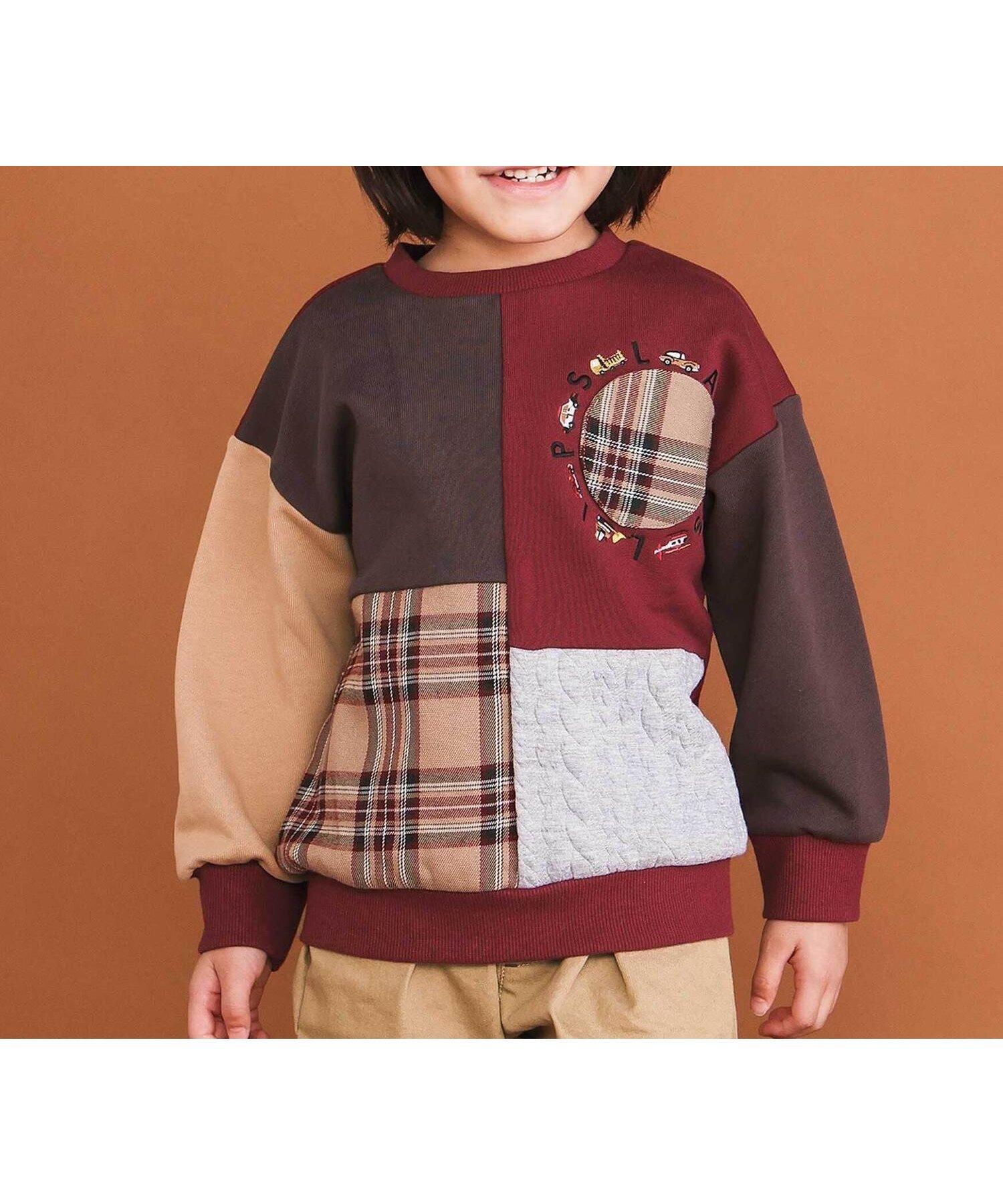 【ベベ オンライン ストア/BEBE ONLINE STORE / KIDS】の【お揃い】はたらくくるままんまるポケットチェック切り替えトレーナー(80~130cm) 人気、トレンドファッション・服の通販 founy(ファニー) 　ファッション　Fashion　キッズファッション　Fashion for Kids　秋　Autumn　チェック　Check, Plaid, Tartan　トレーナー　Sweatshirt, Trainer　ドッキング　Docking, Mixed Material　長袖　Long Sleeve, Full Sleeve　フレンチ　French, French Style　ポケット　Pocket, Pocket Detail　ミックス　Mix, Mixed Style　モチーフ　Motif, Design Theme　ロング　Long, Long-Length　A/W・秋冬　Autumn/Winter　おすすめ　Recommended / Our Picks　エレガント 上品　Elegant　2025年　2025　2025-2026秋冬・A/W　Autumn/Winter 2025–26 AW25–26　 other-1|ID: prp329100004786287 ipo3291000000035066514